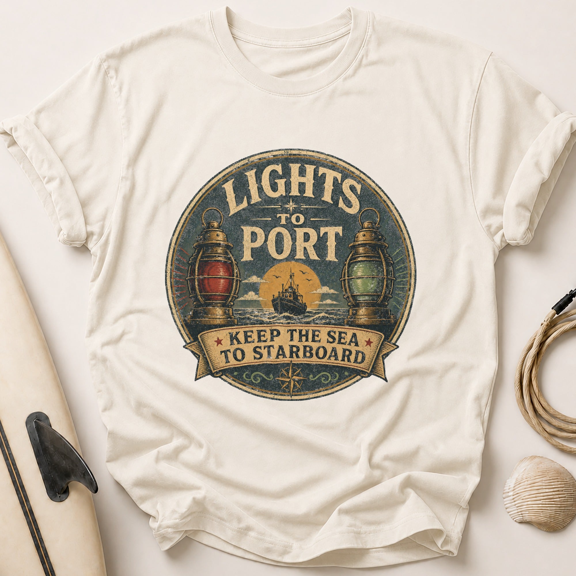 Lights To Port Tee - Stone