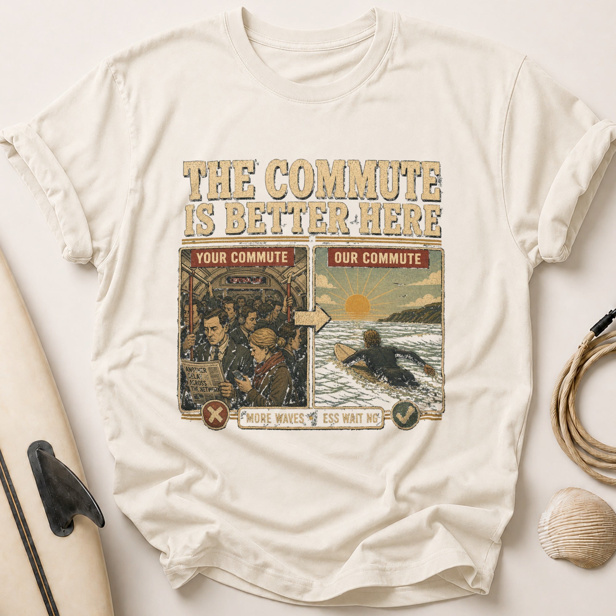 More Waves Less Waiting Tee - Stone