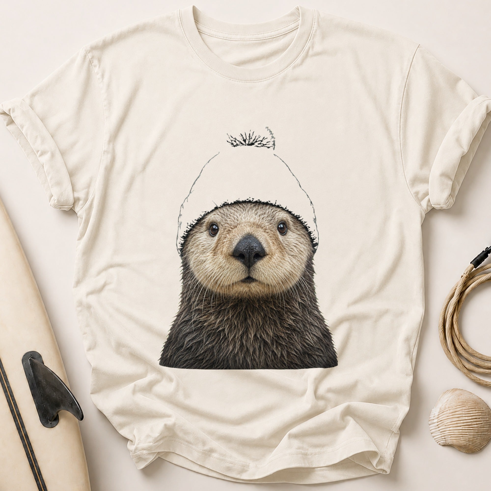Otter In Beanie Tee - Stone