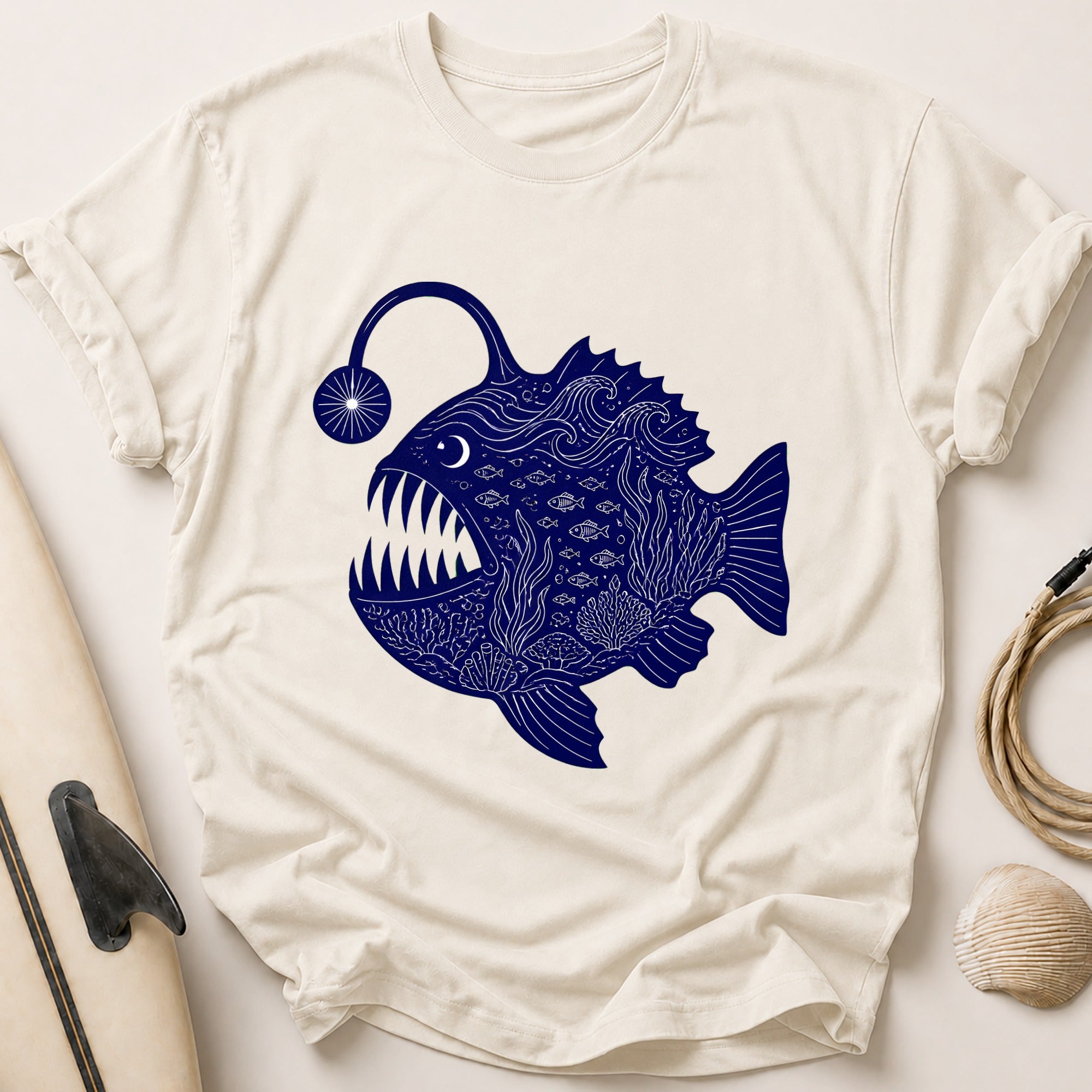 Anglerfish Deep Sea Ocean Creature Funny Tee - Stone