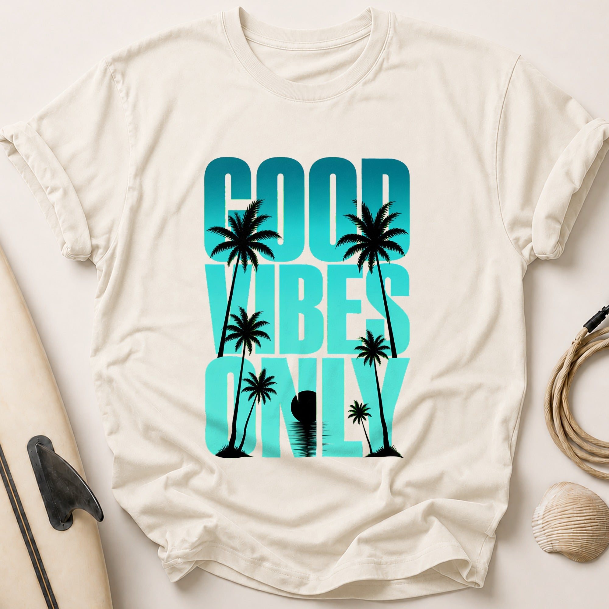Good Vibes Palm Tree Tropical Tee - Stone