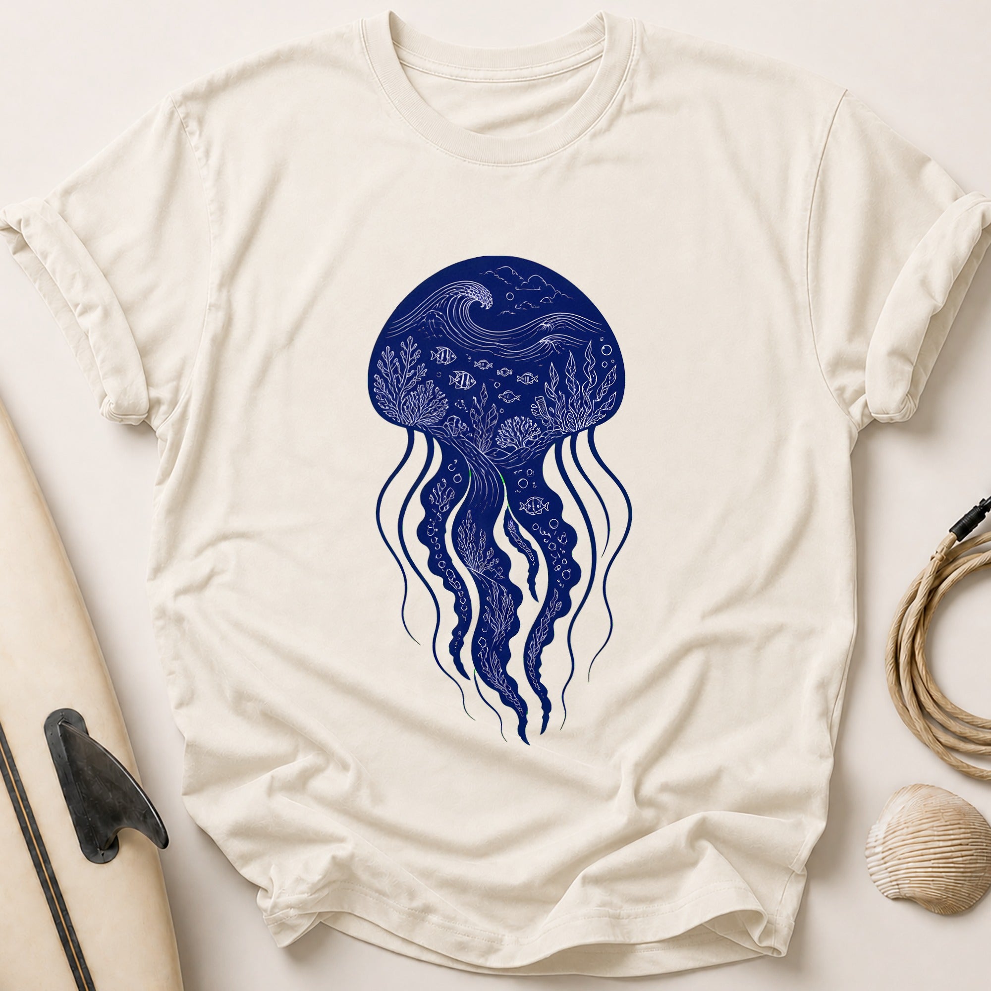 Jellyfish Ocean Marine Tee - Stone