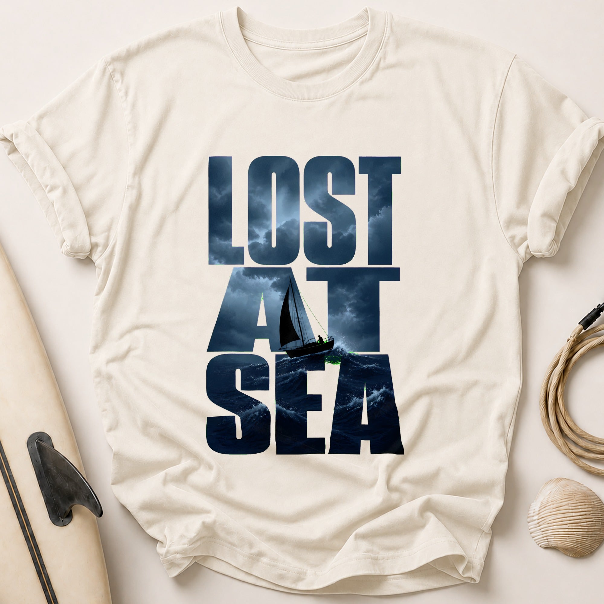 Lost at Sea Sailing Adventure Bootleg Tee - Stone