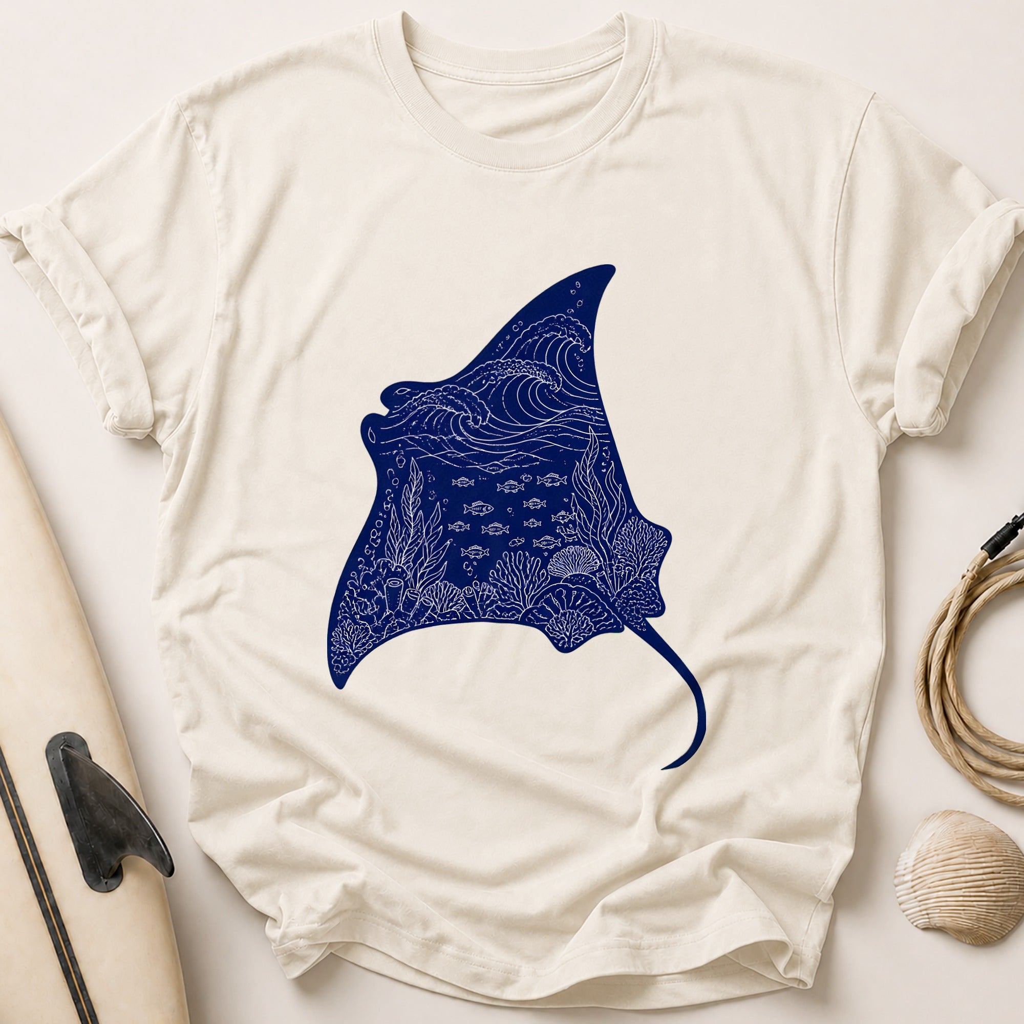 Manta Ray Ocean Marine Aquatic Tee - Stone