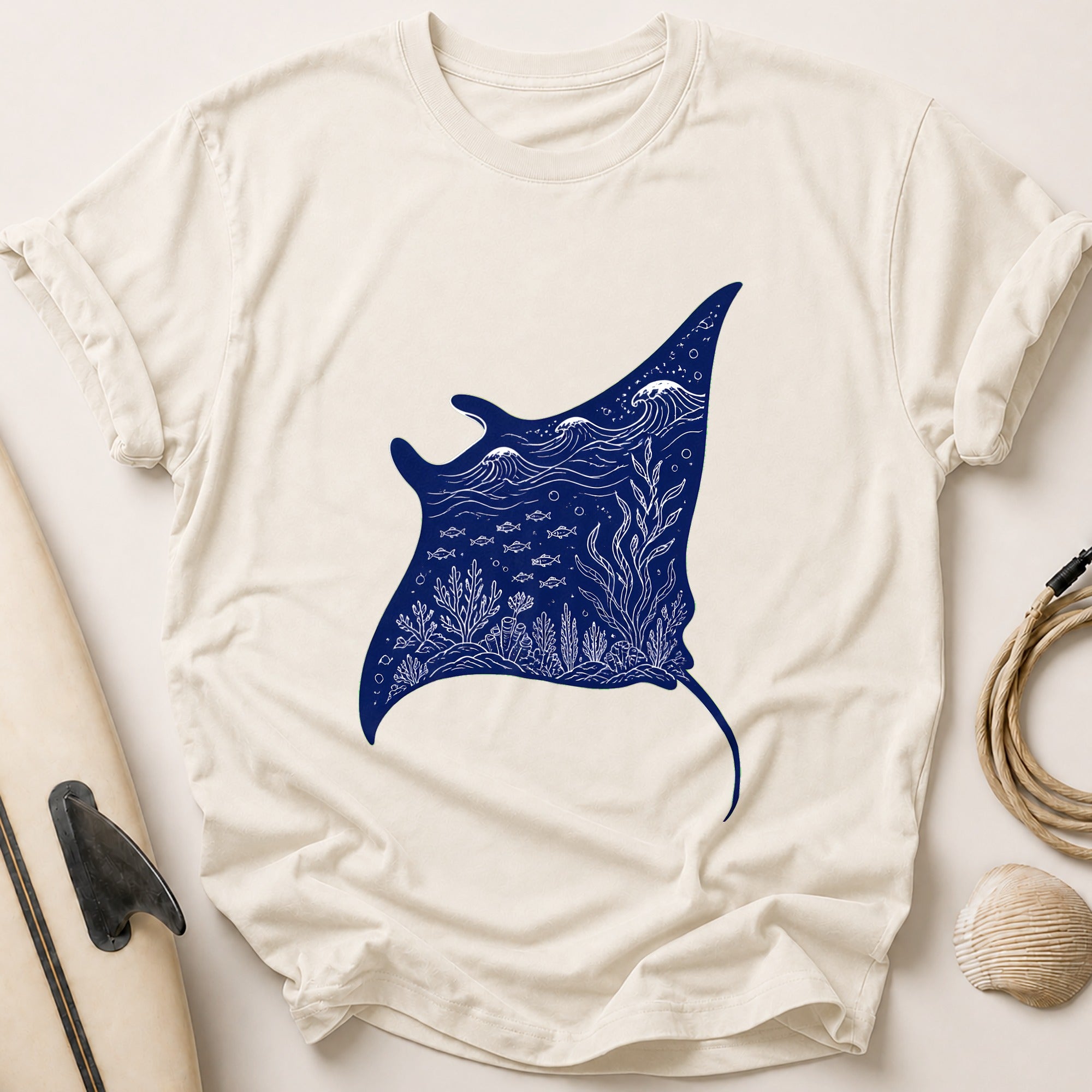 Manta Ray Ocean Marine Wildlife Tee - Stone
