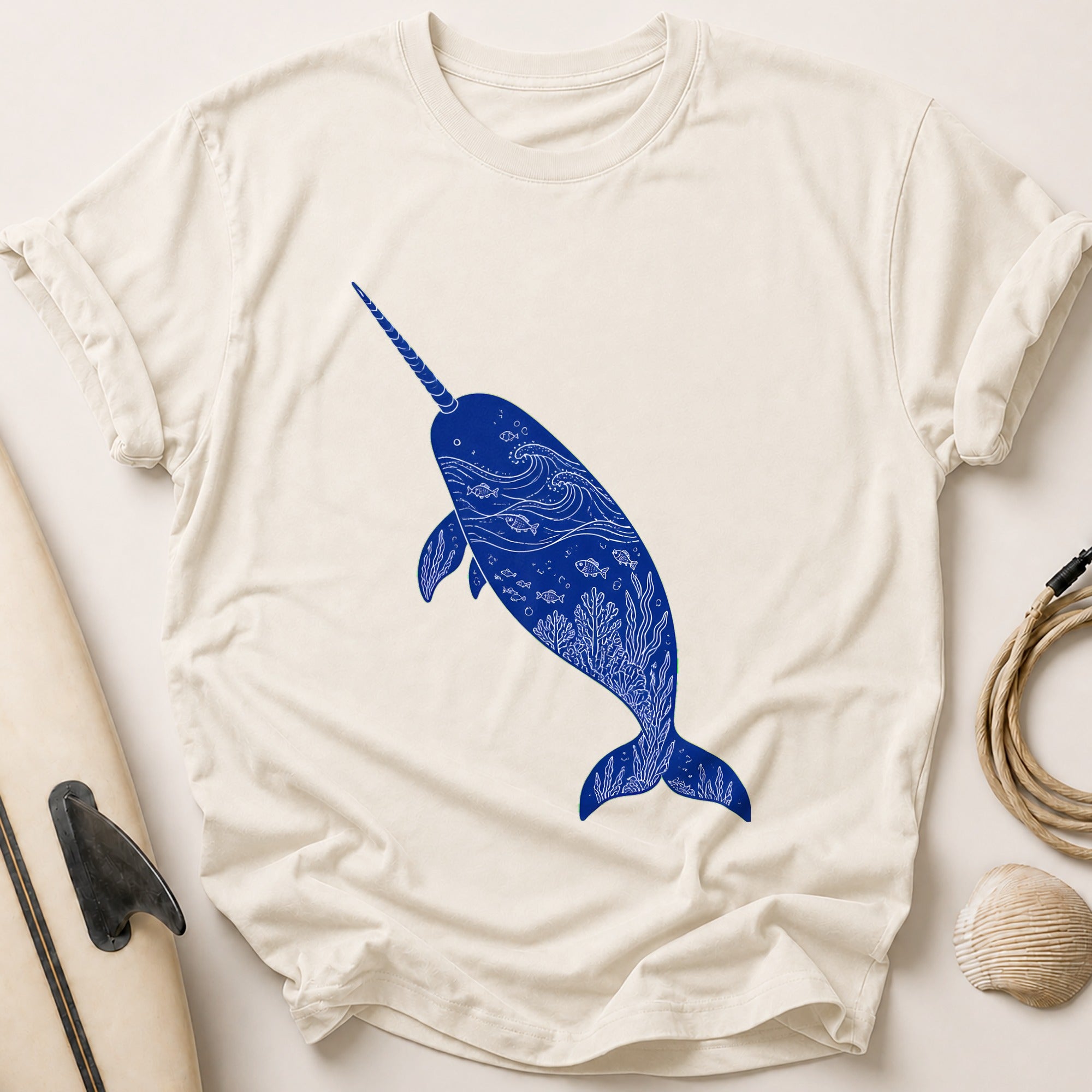 Narwhal Ocean Marine Wildlife Tee - Stone