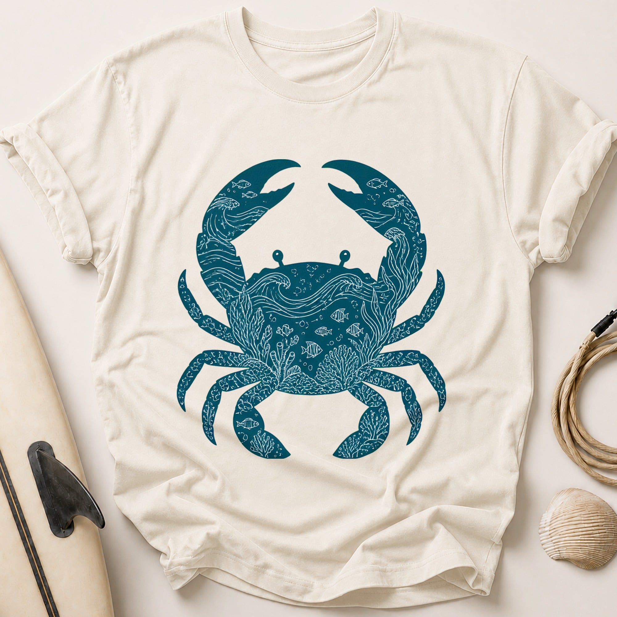 Ocean Crab Marine Beach Coastal Tee - Stone
