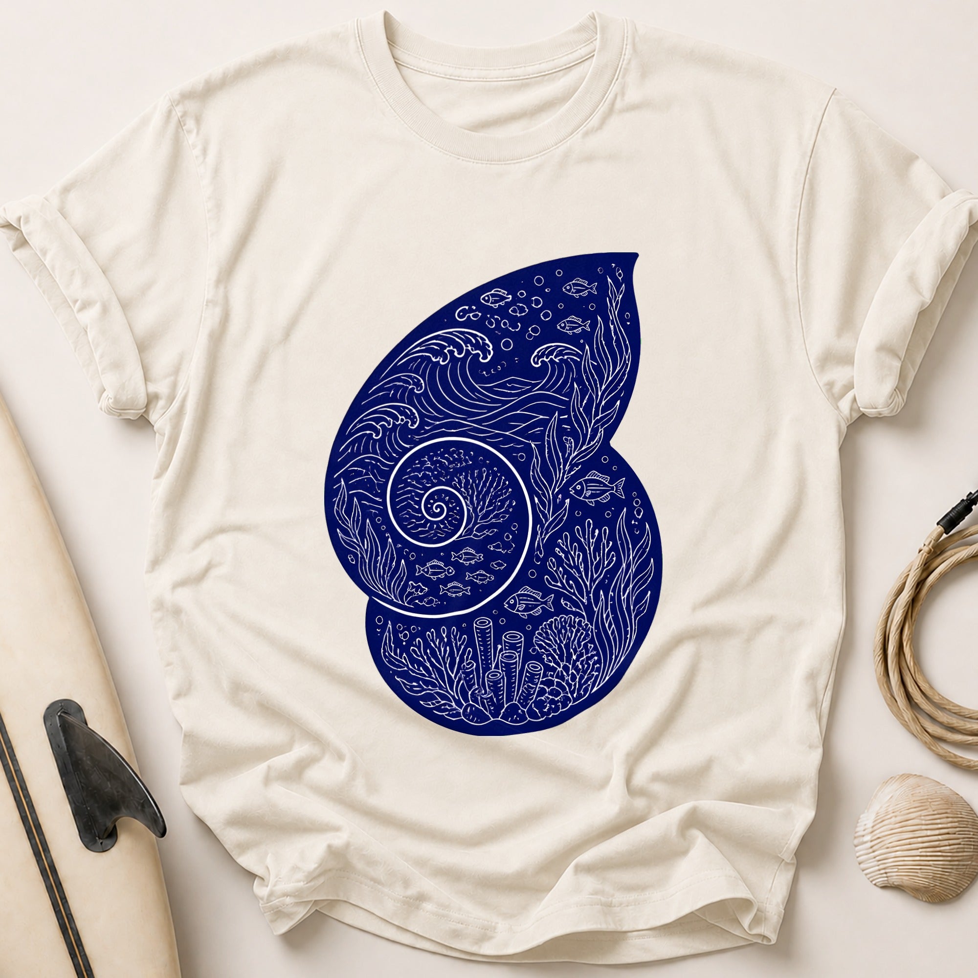 Ocean Nautilus Seashell Marine Tee - Stone