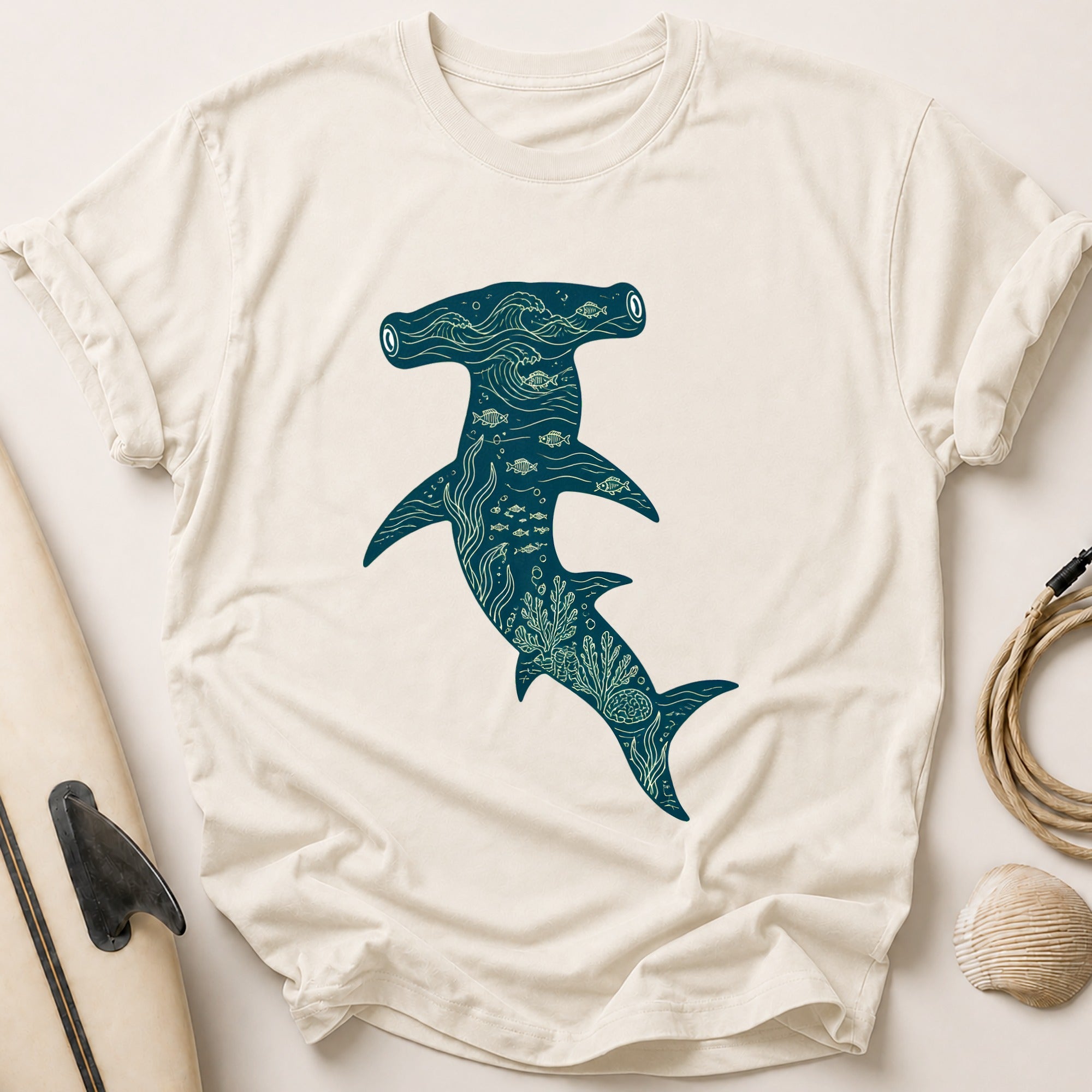 Ocean Shark Marine Life Fishing Tee - Stone