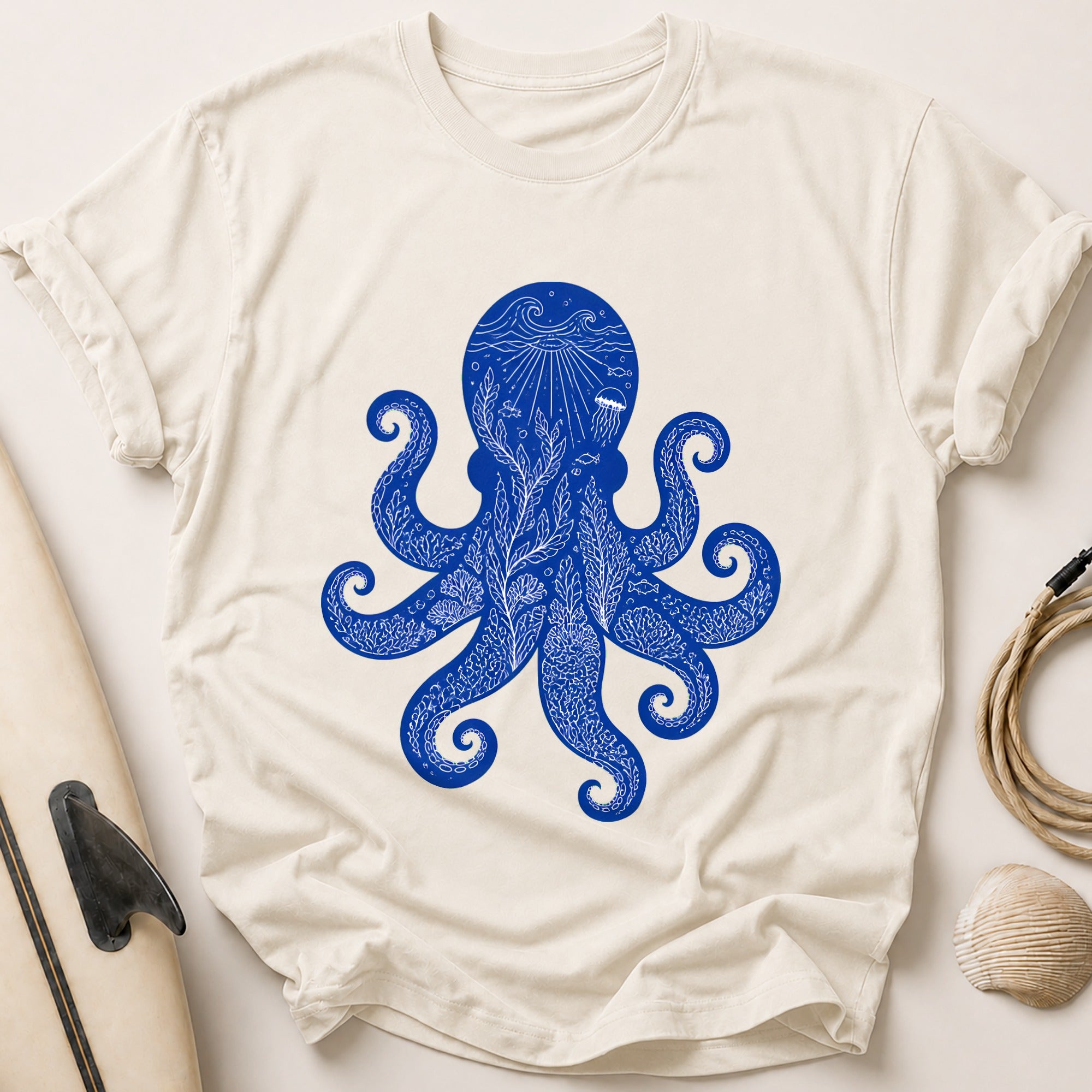 Octopus Sea Creature Marine Tee - Stone
