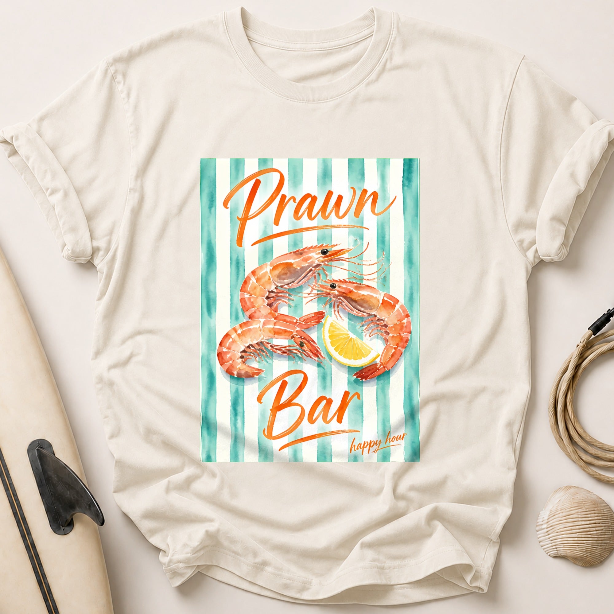 Prawn Bar Happy Hour Seafood Restaurant Tee - Stone