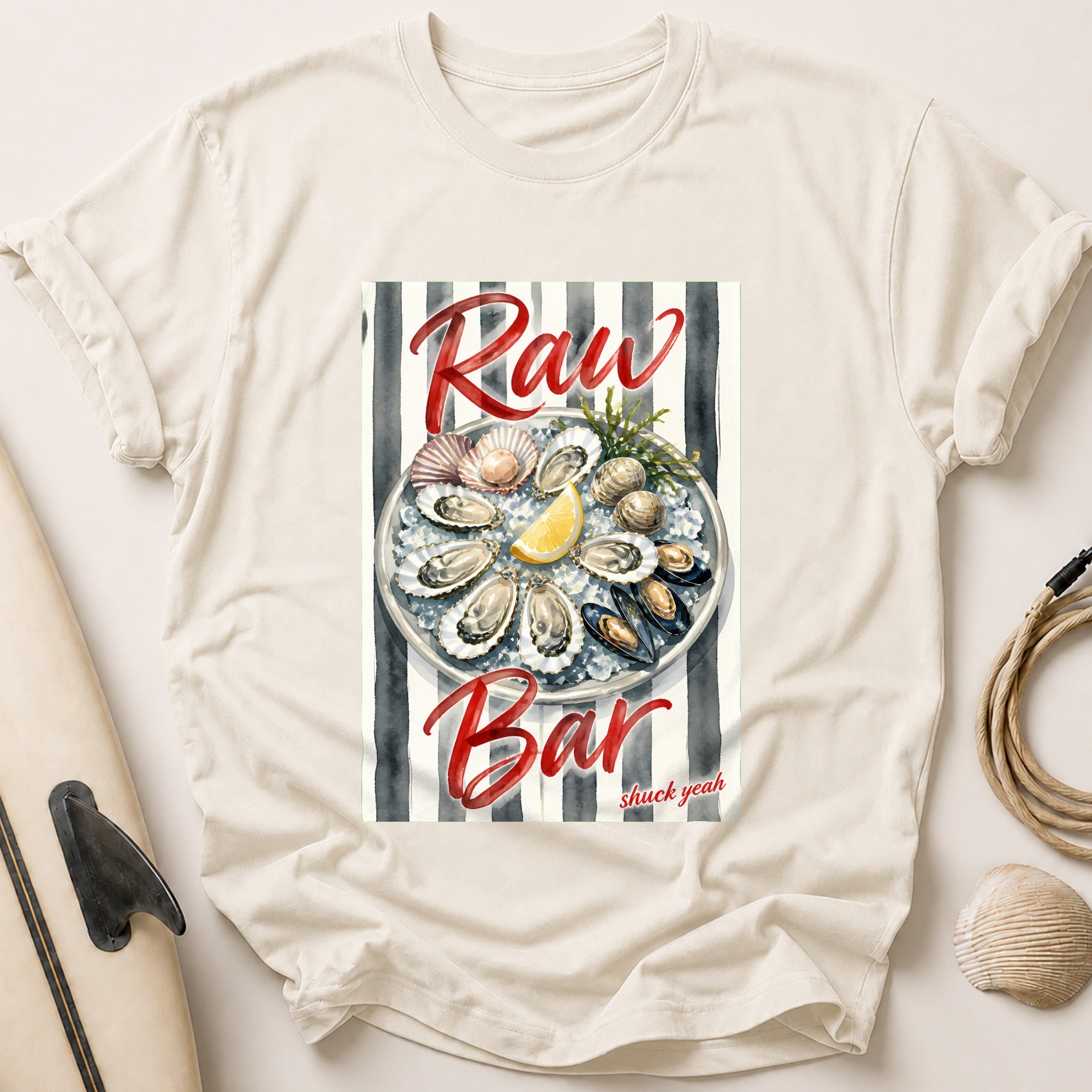 Raw Bar Shuck Yeah Oyster Seafood Funny Tee - Stone