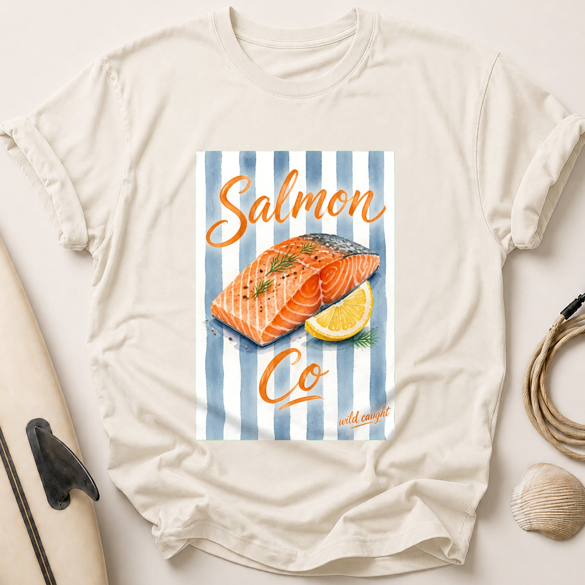 Salmon Co Wild Caught Seafood Cooking Tee - Stone