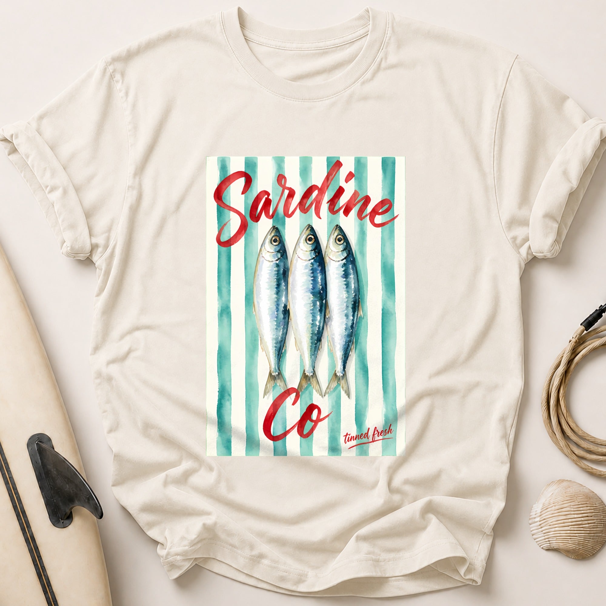 Sardine Co Tinned Fresh Fishing Seafood Tee - Stone