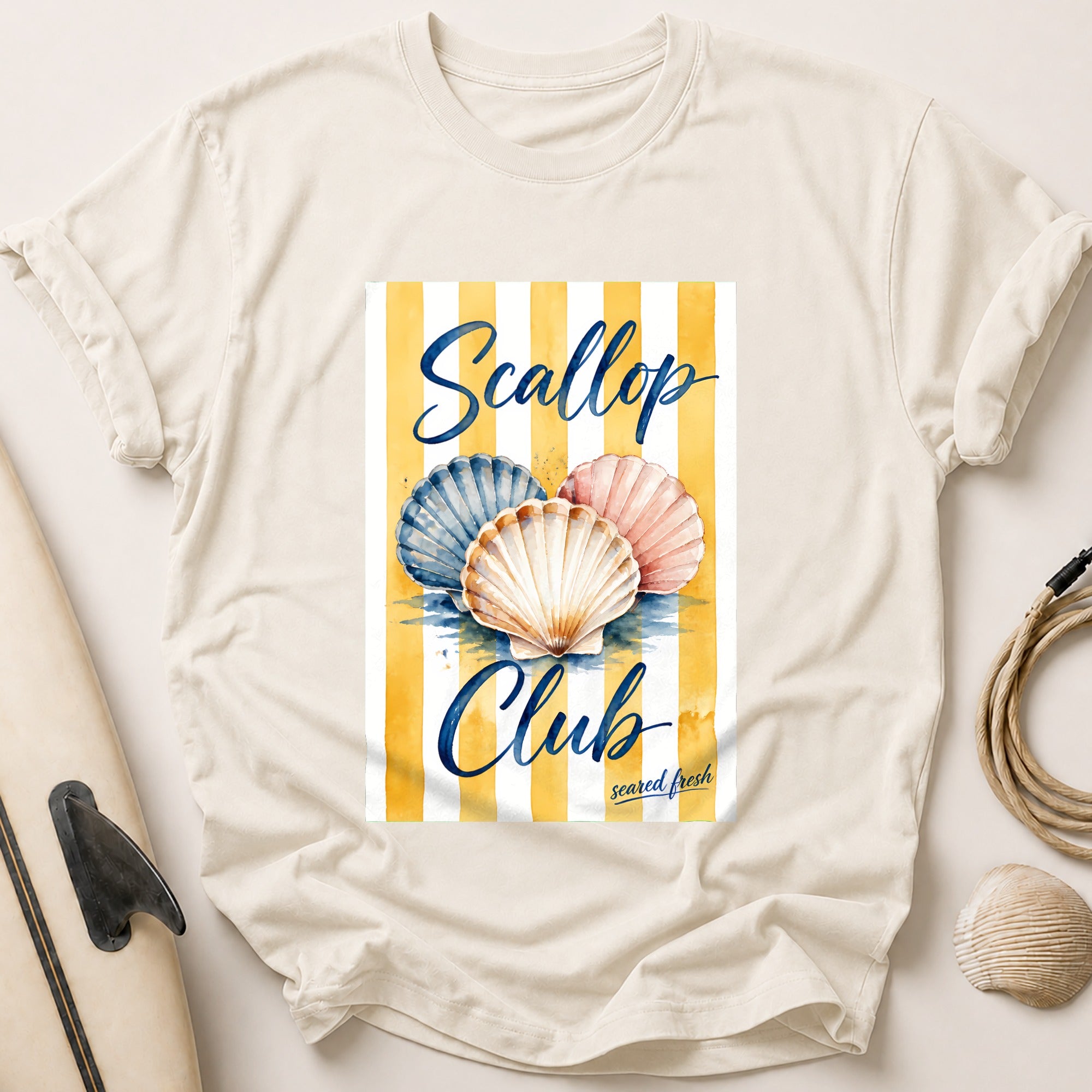Scallop Club Scared Fresh Seafood Coastal Tee - Stone