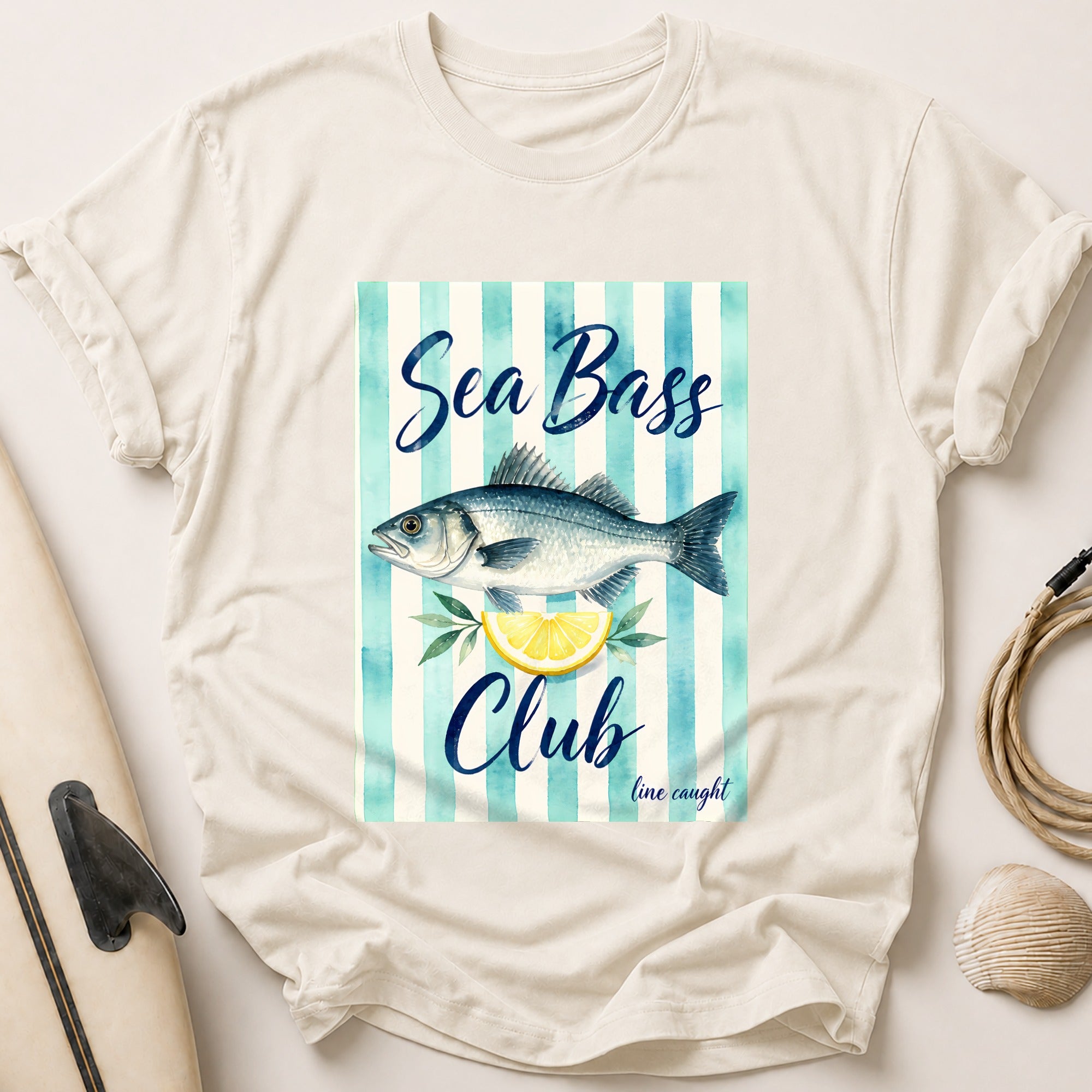 Sea Bass Club Line Caught Fishing Lemon Tee - Stone