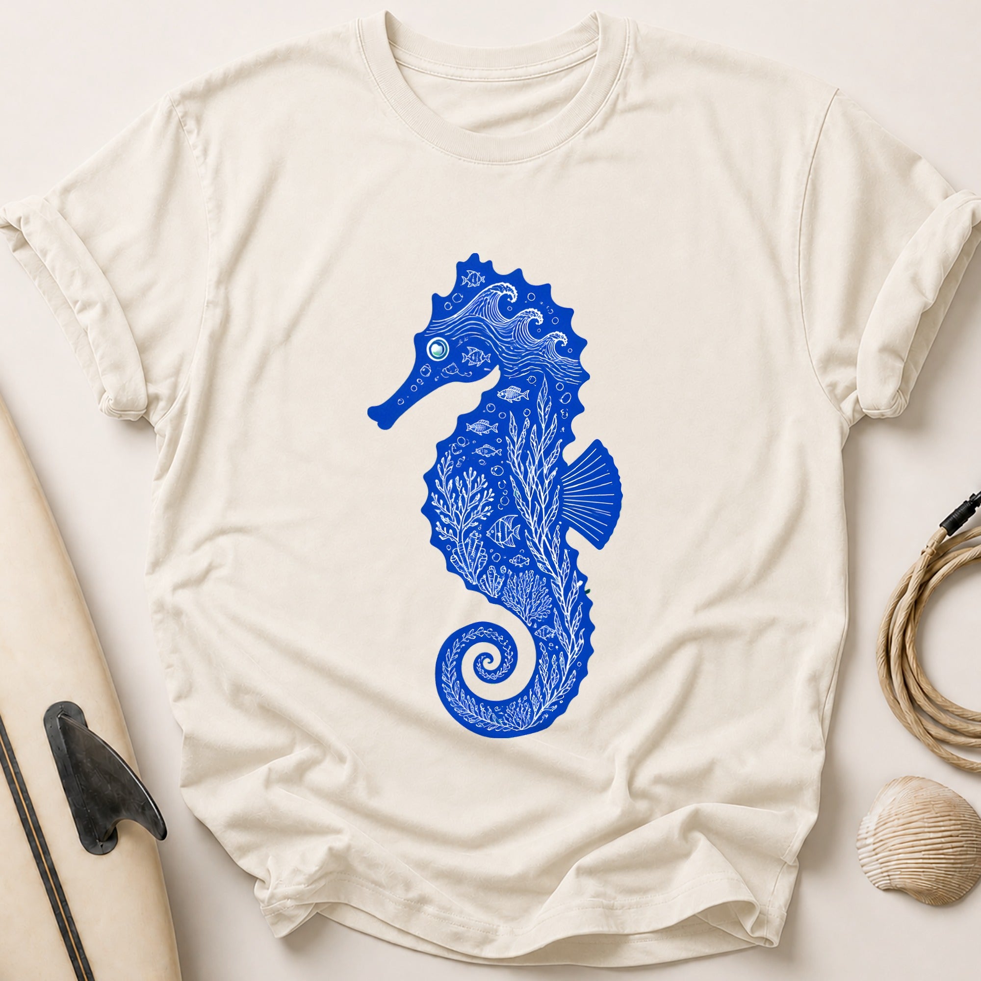 Seahorse Ocean Marine Life Tee - Stone