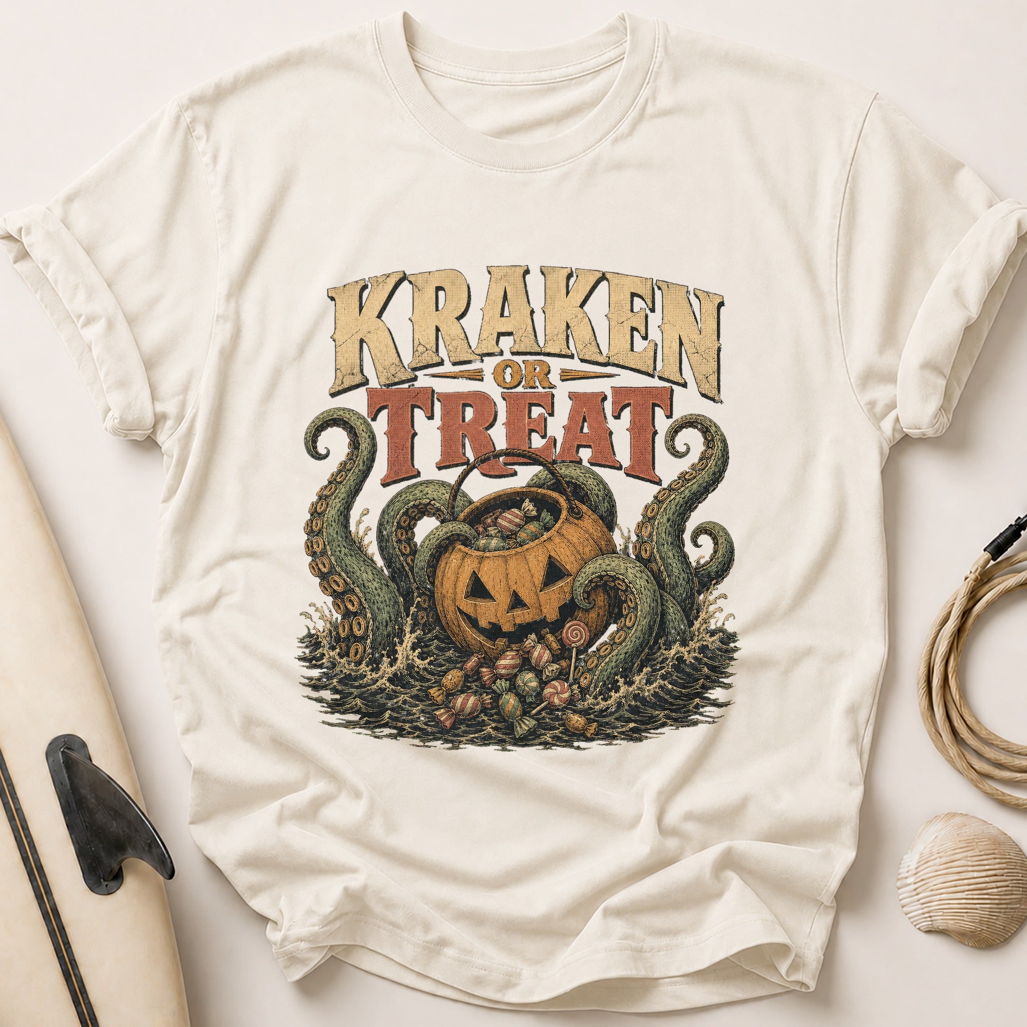 KRAKEN OR TREAT Tee - Stone