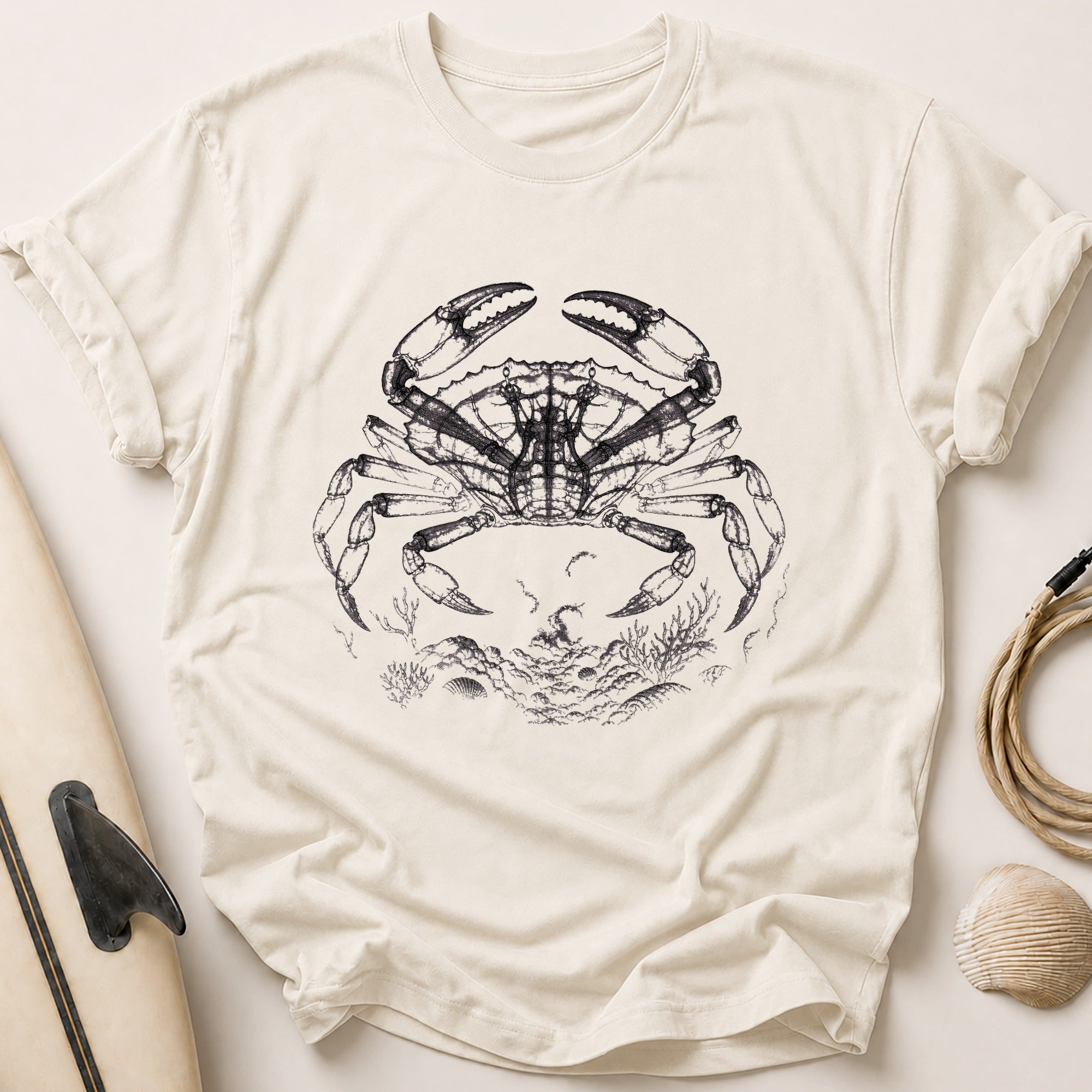 Single Line Crab Tee - Stone