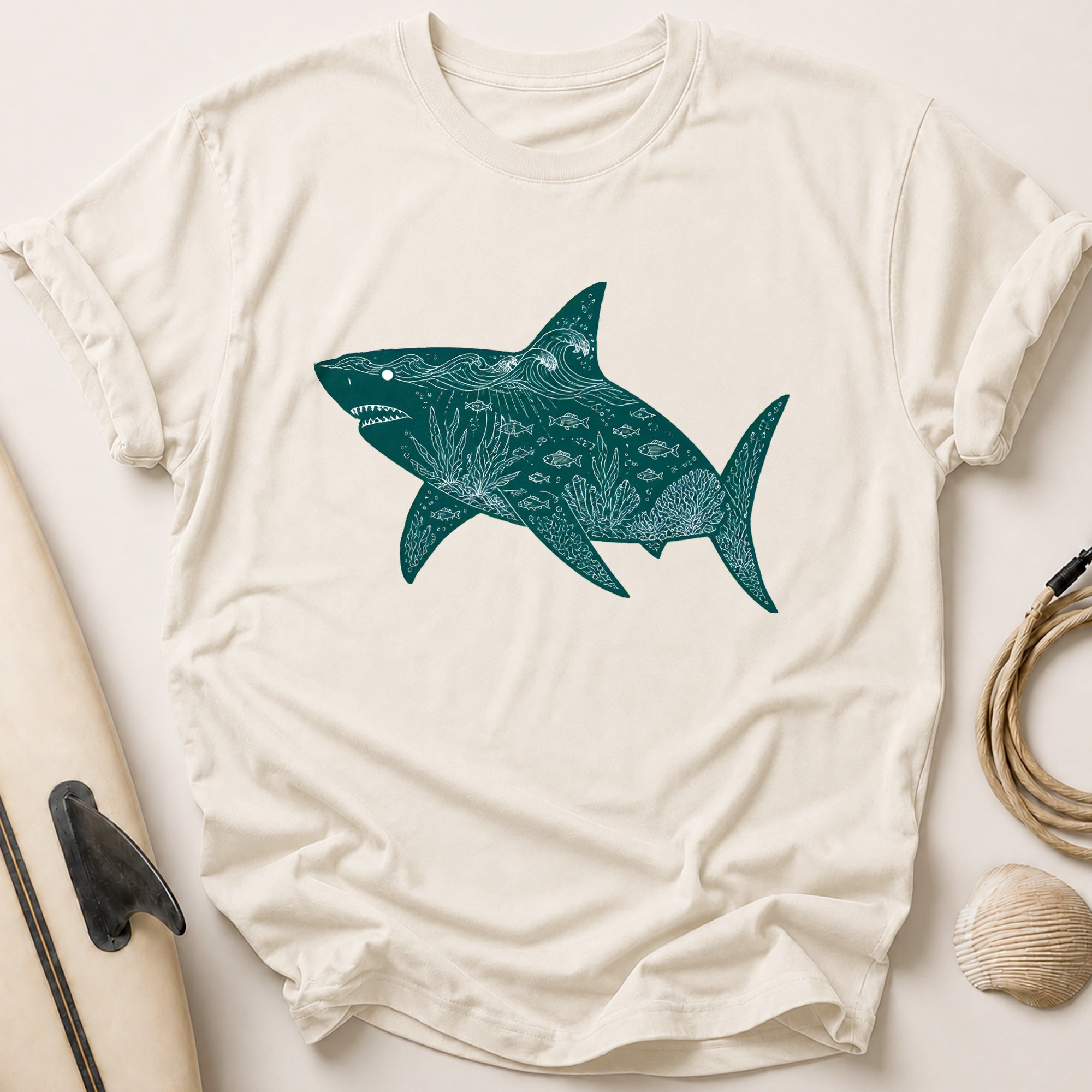 Shark Ocean Sea Life Marine Tee - Stone