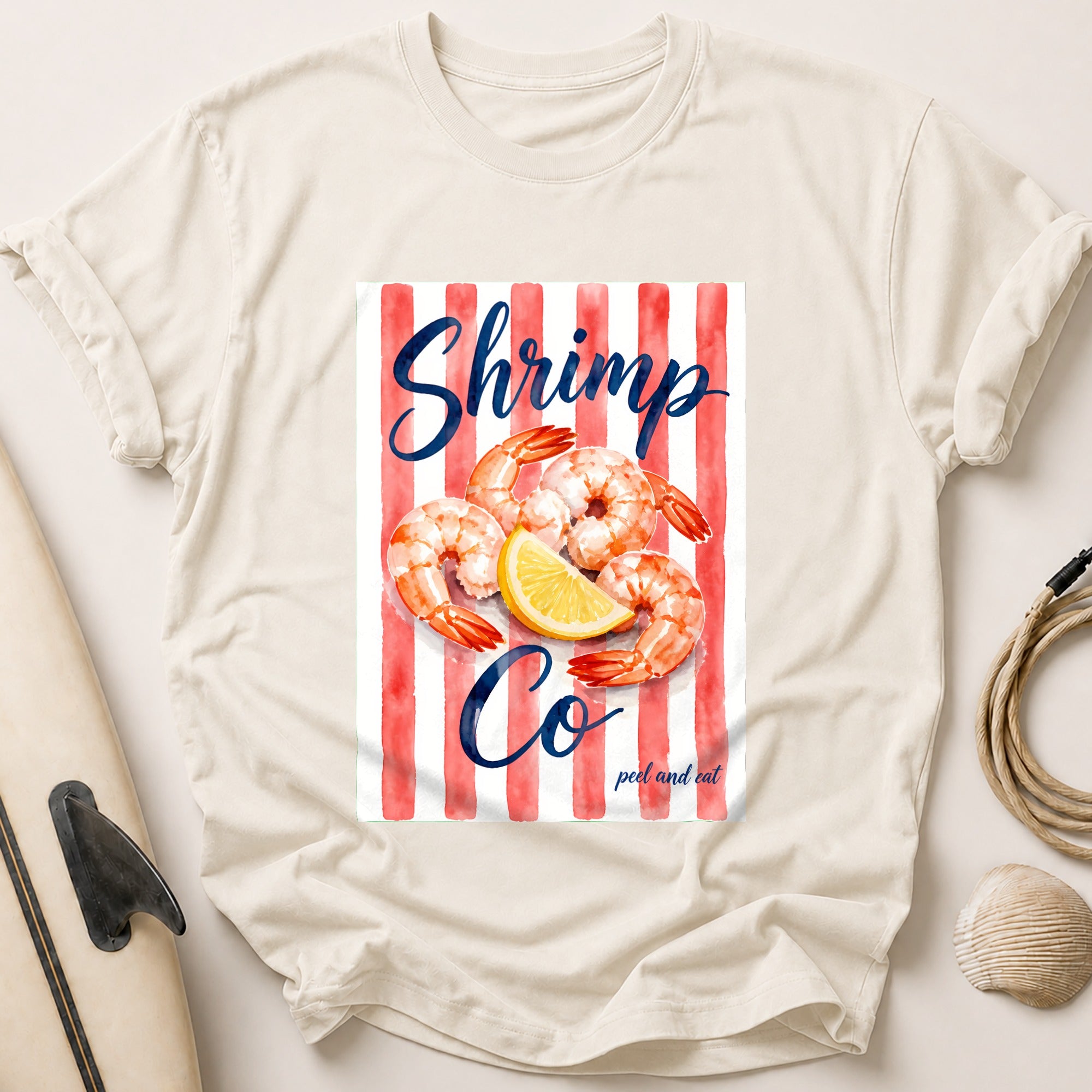 Shrimp Co Peel and Eat Seafood Funny Tee - Stone