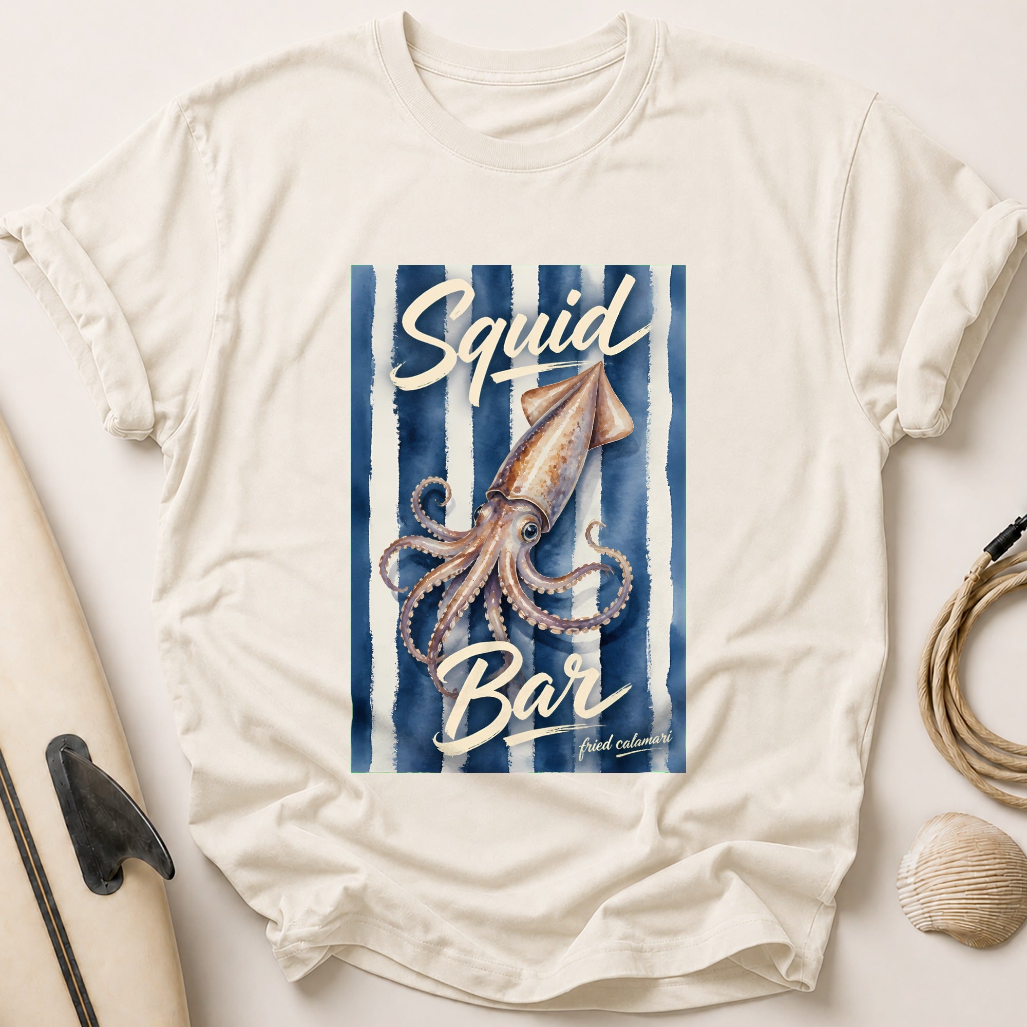 Squid Bar Fried Calamari Seafood Restaurant Funny Tee - Stone
