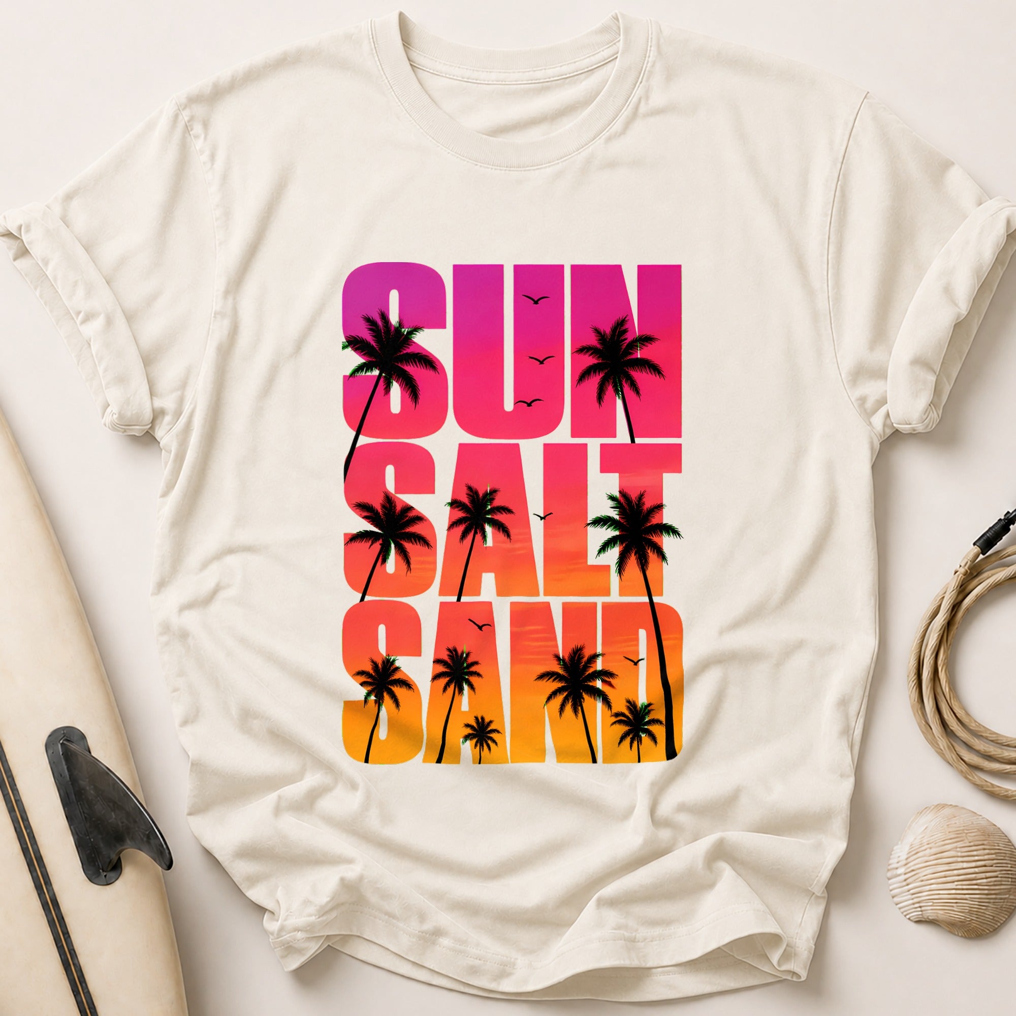 Sun and Palm Trees Retro Beach Vacation Funny Tee - Stone