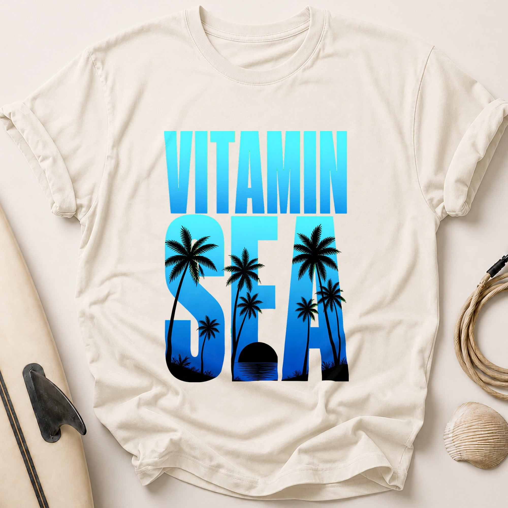 Vitamin Sol Palm Trees Sunset Funny Tee - Stone