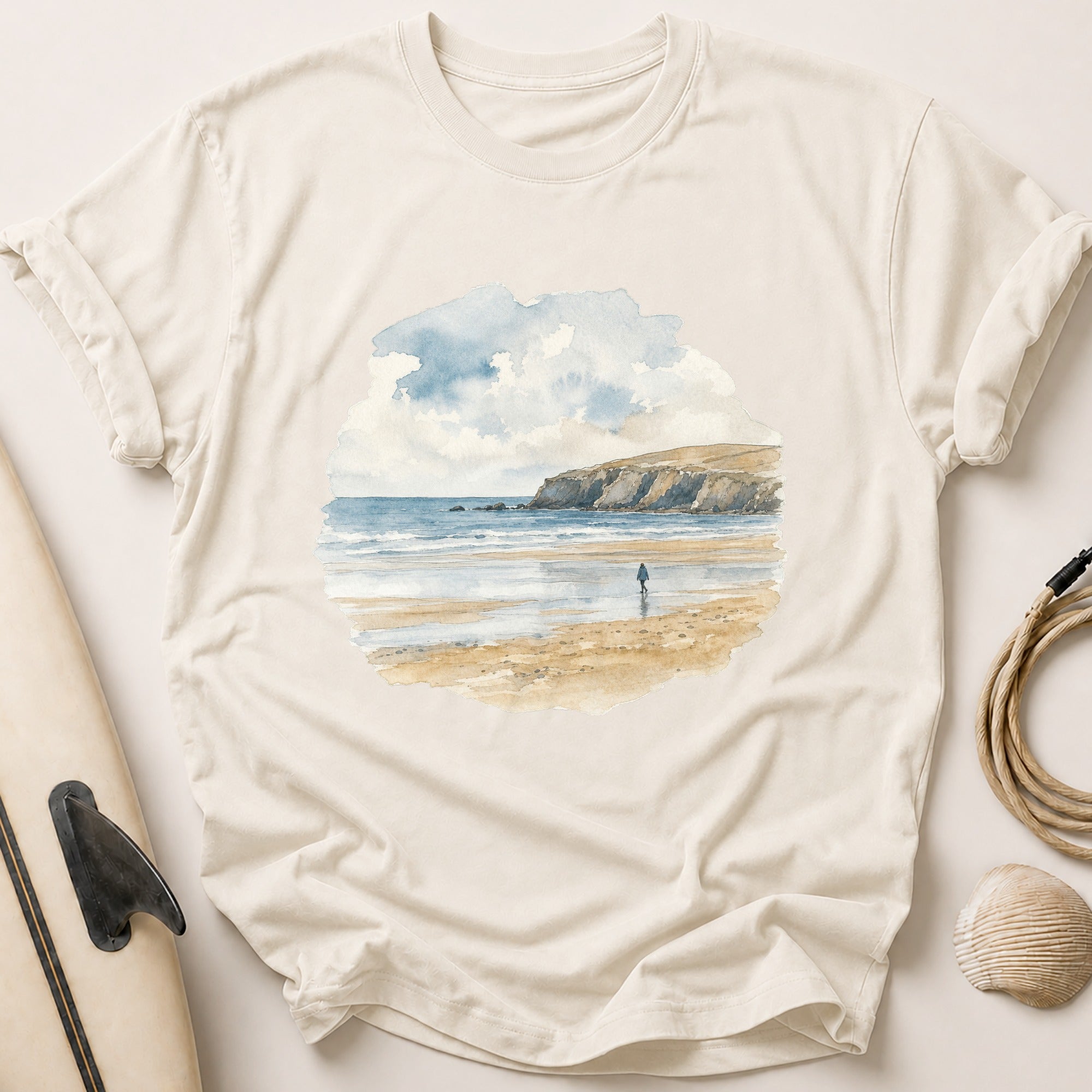 Watercolour Beach Bands Tee - Stone