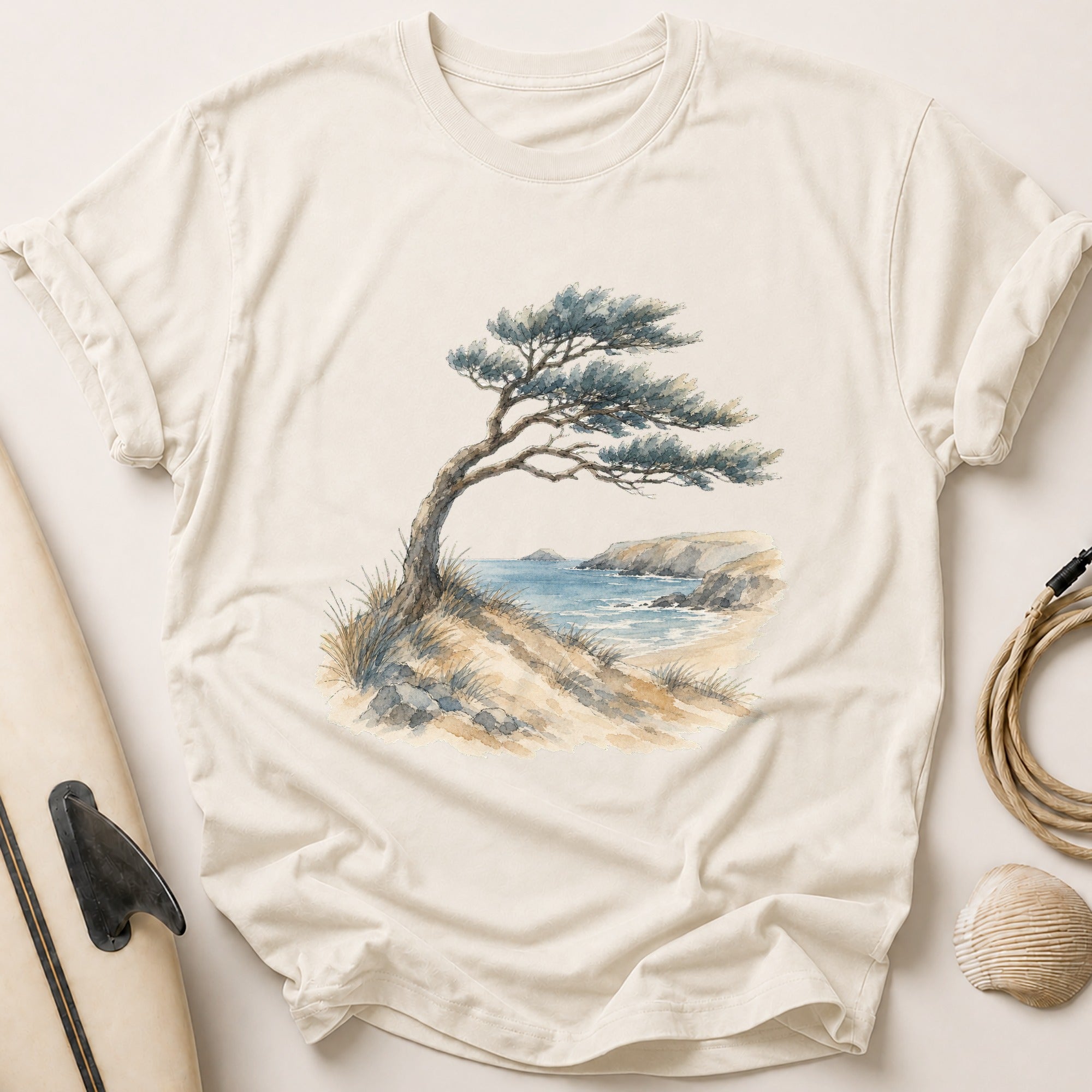 Watercolour Windswept Pine Tee - Stone