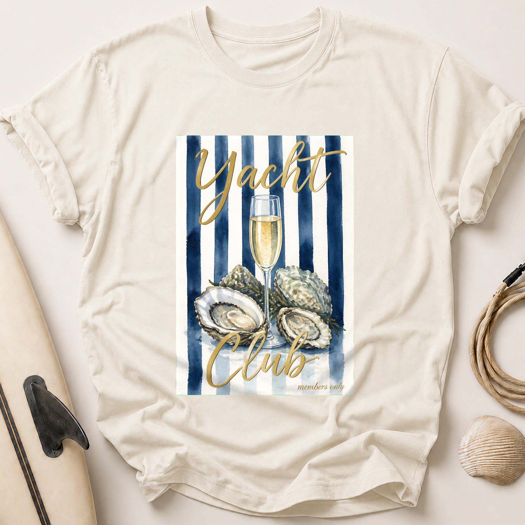 Yacht Club Champagne Oysters Members Tee - Stone