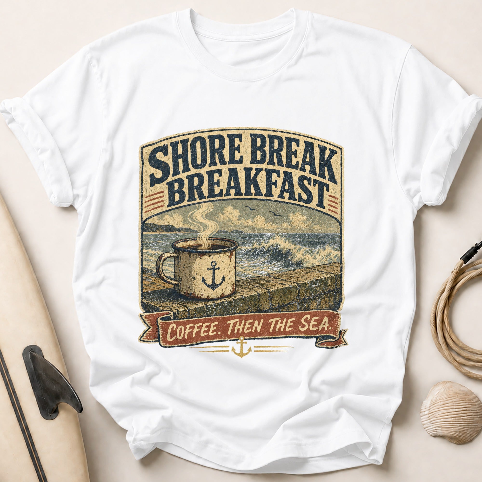 Coffee Then The Sea Tee - White
