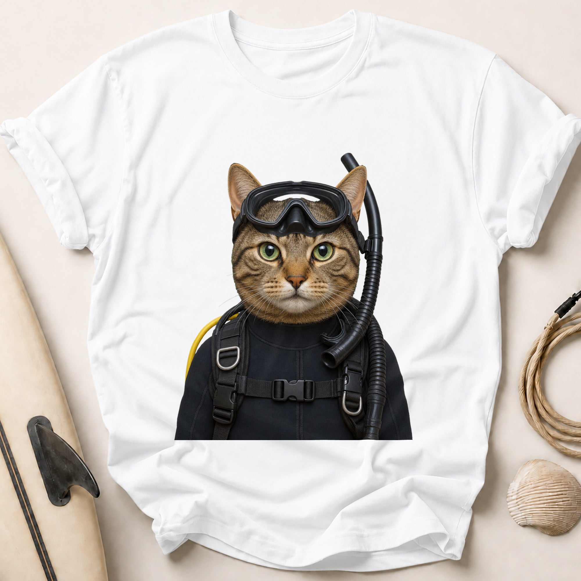 Diving Cat Tee - White