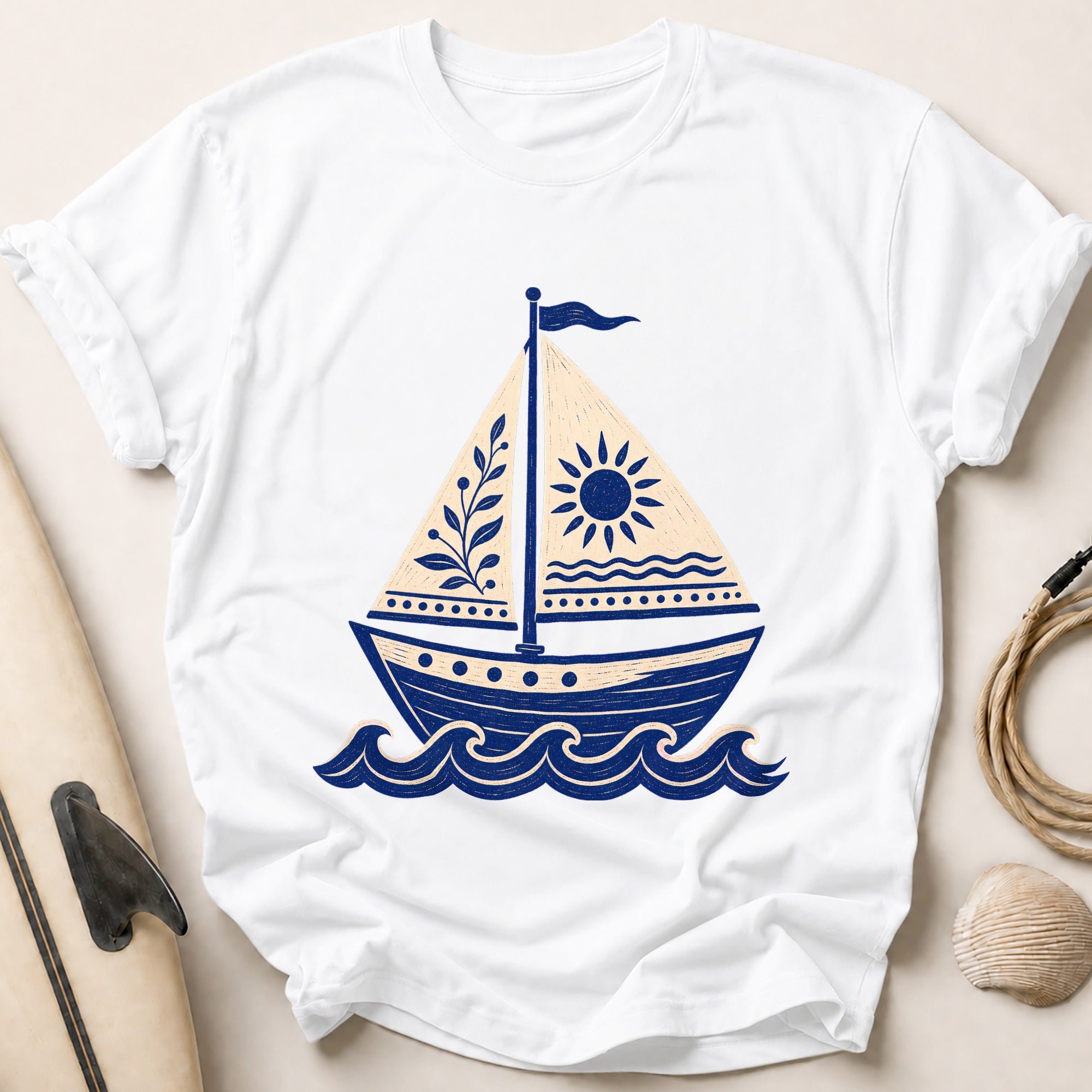 Folk Sailboat Tee - White