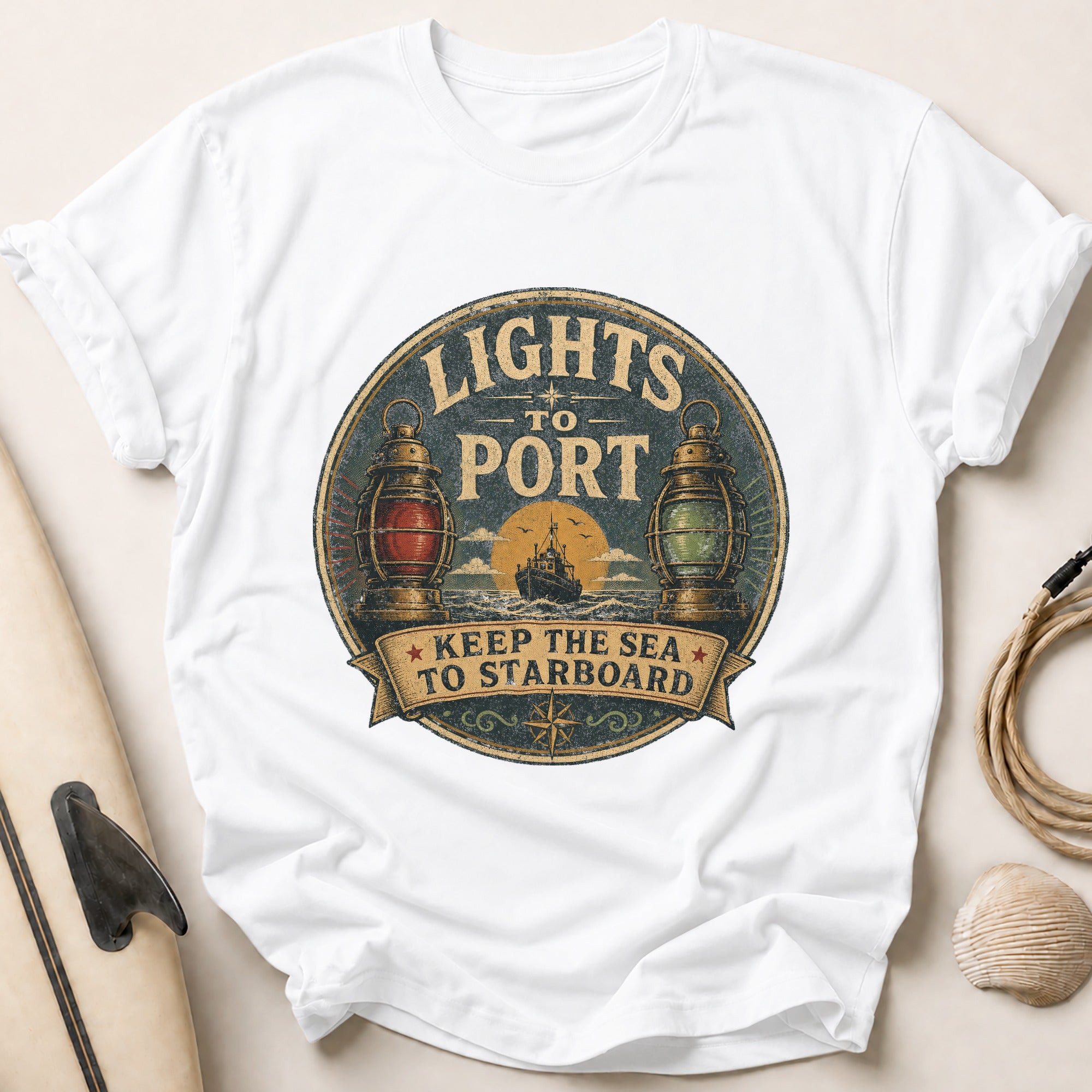 Lights To Port Tee - White