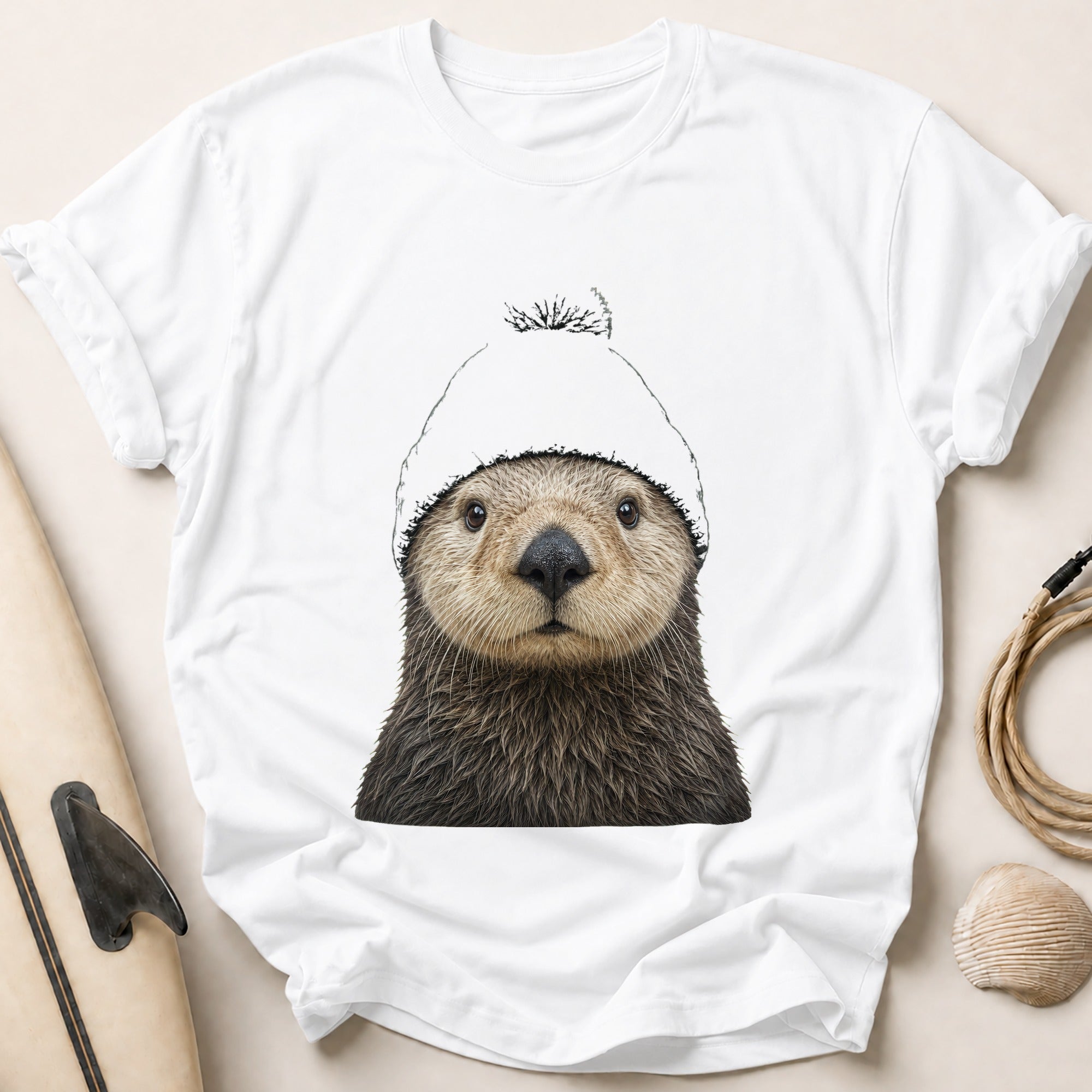 Otter In Beanie Tee - White