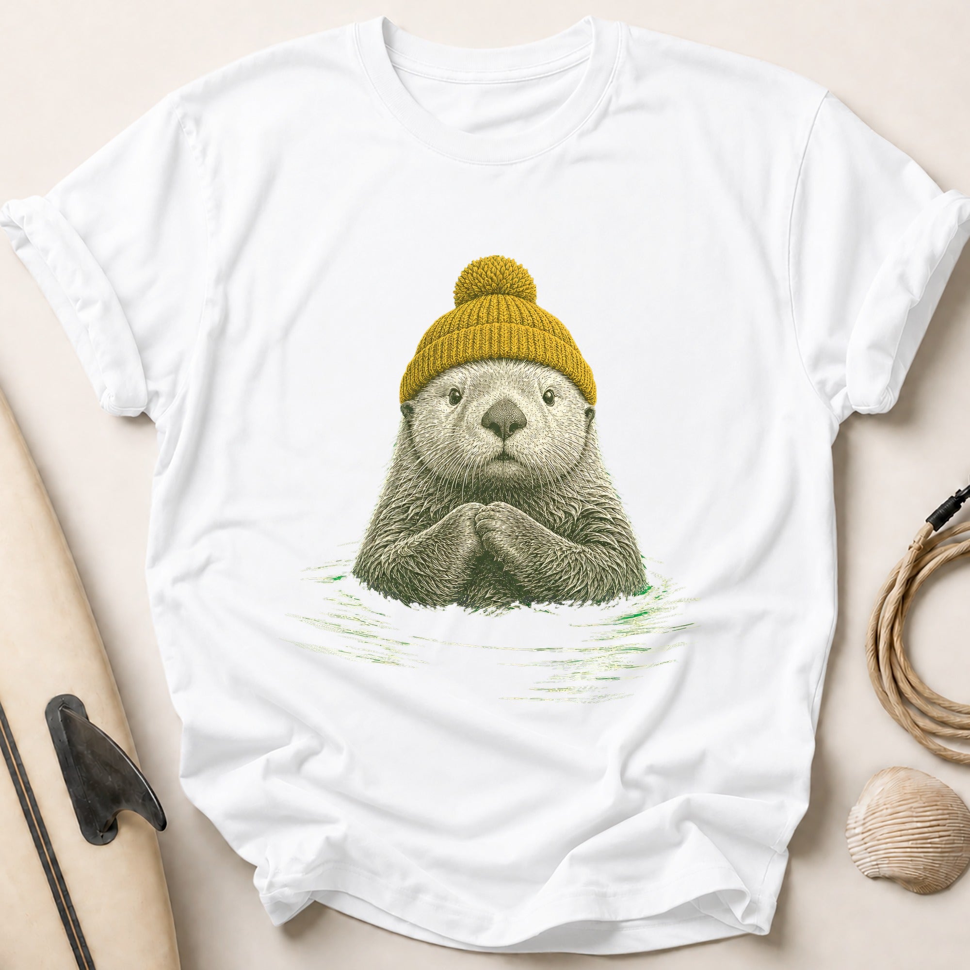 Otter In Mustard Tee - White