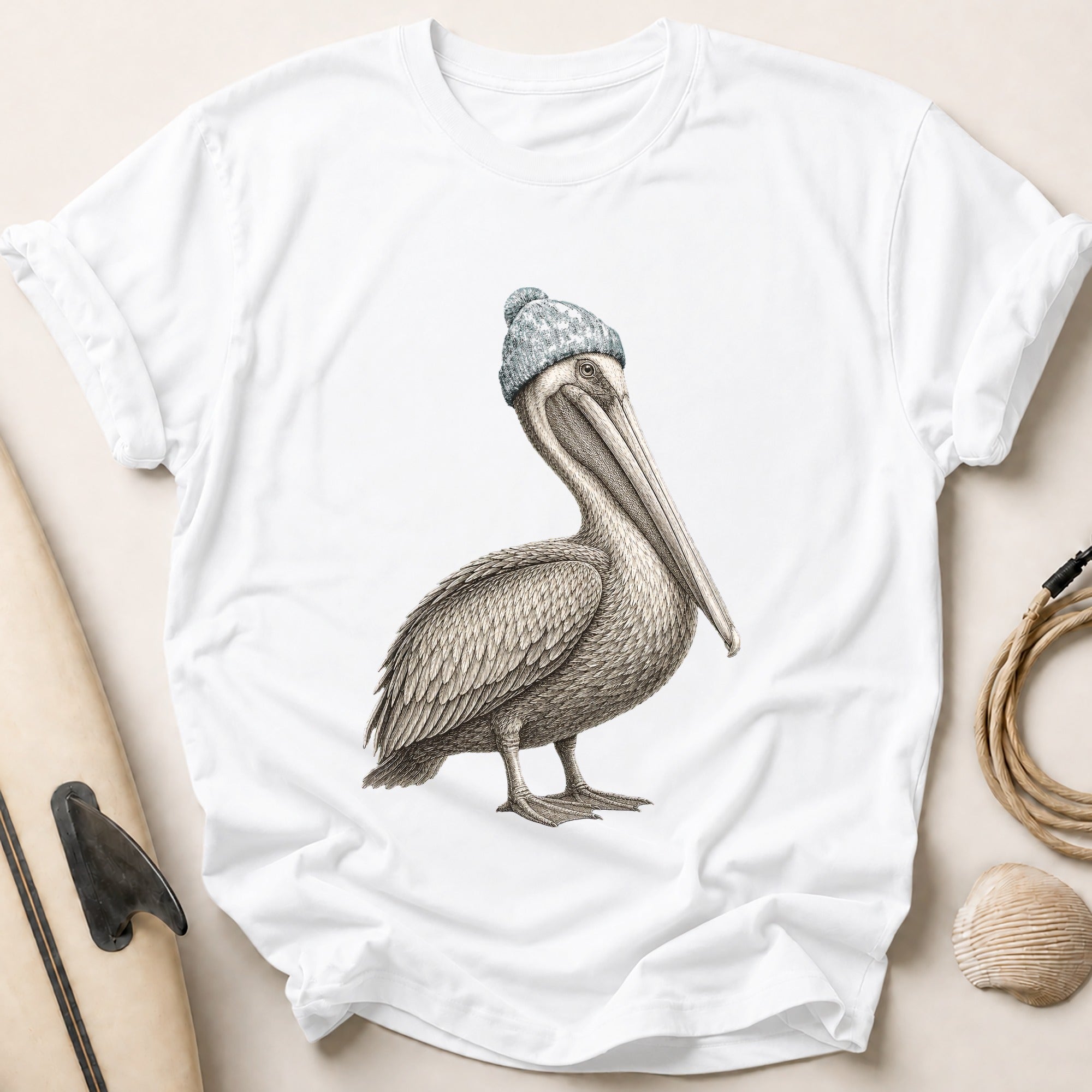 Pelican in Beanie Tee - White