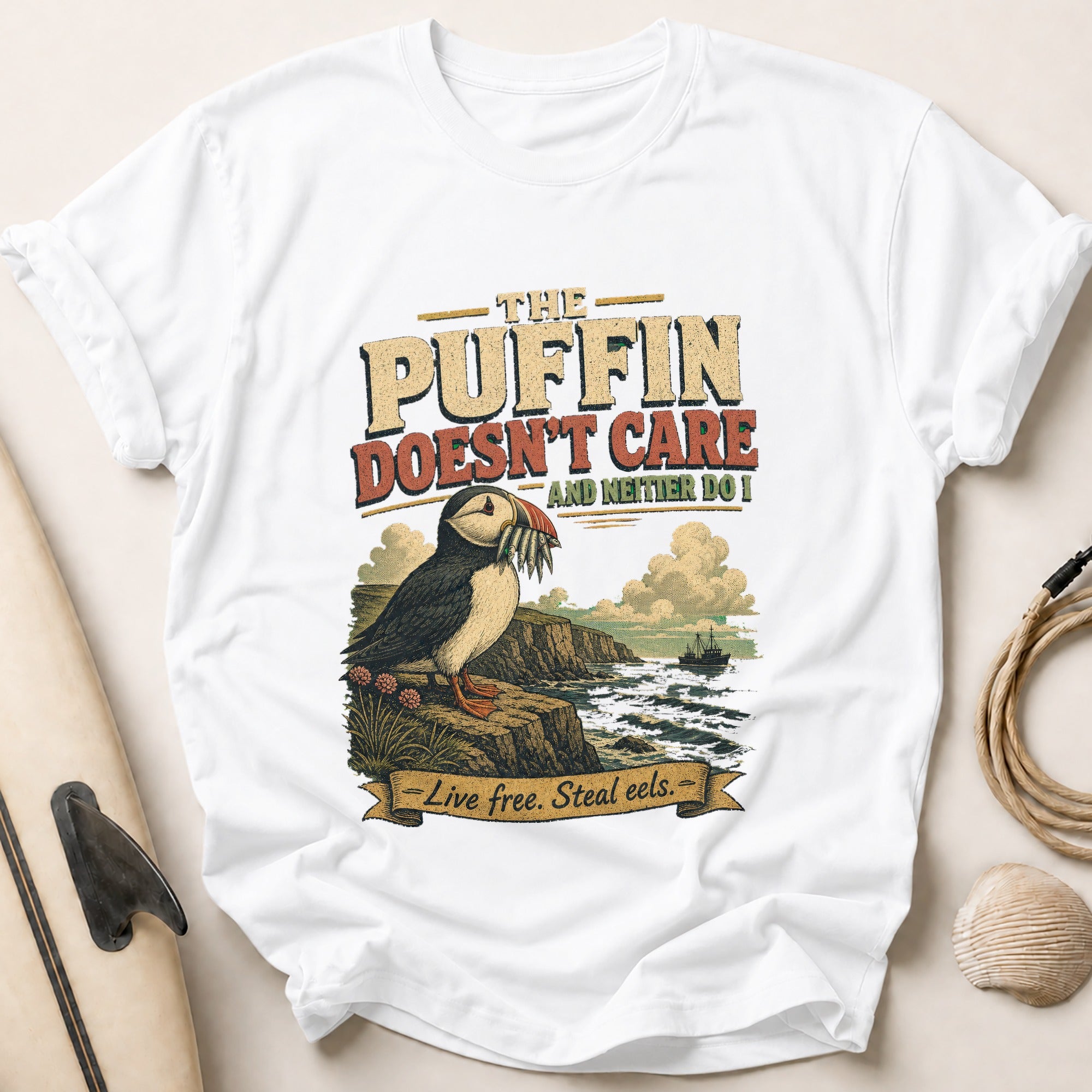 Puffin Doesn't Care Tee - White