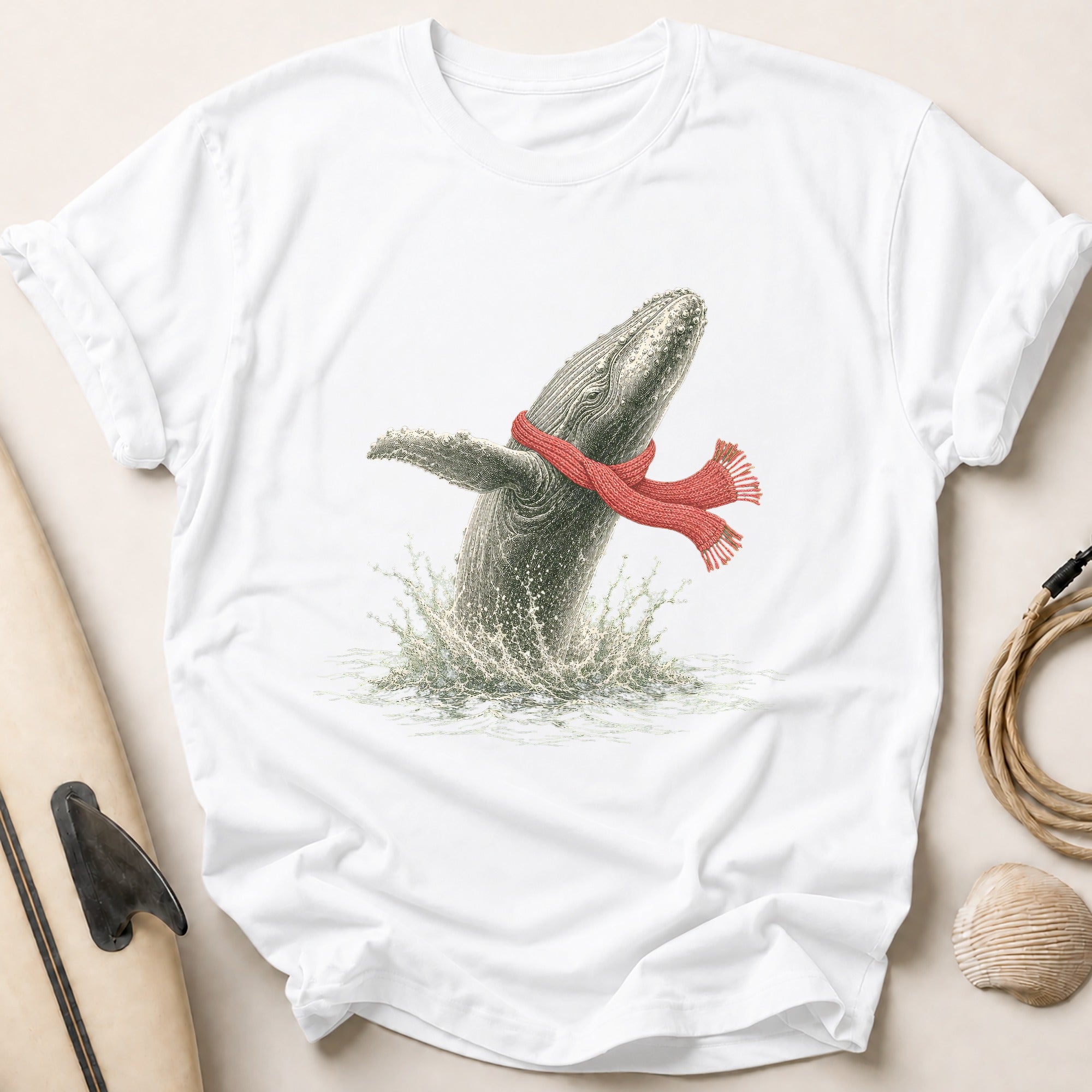 Whale In Red Scarf Tee - White