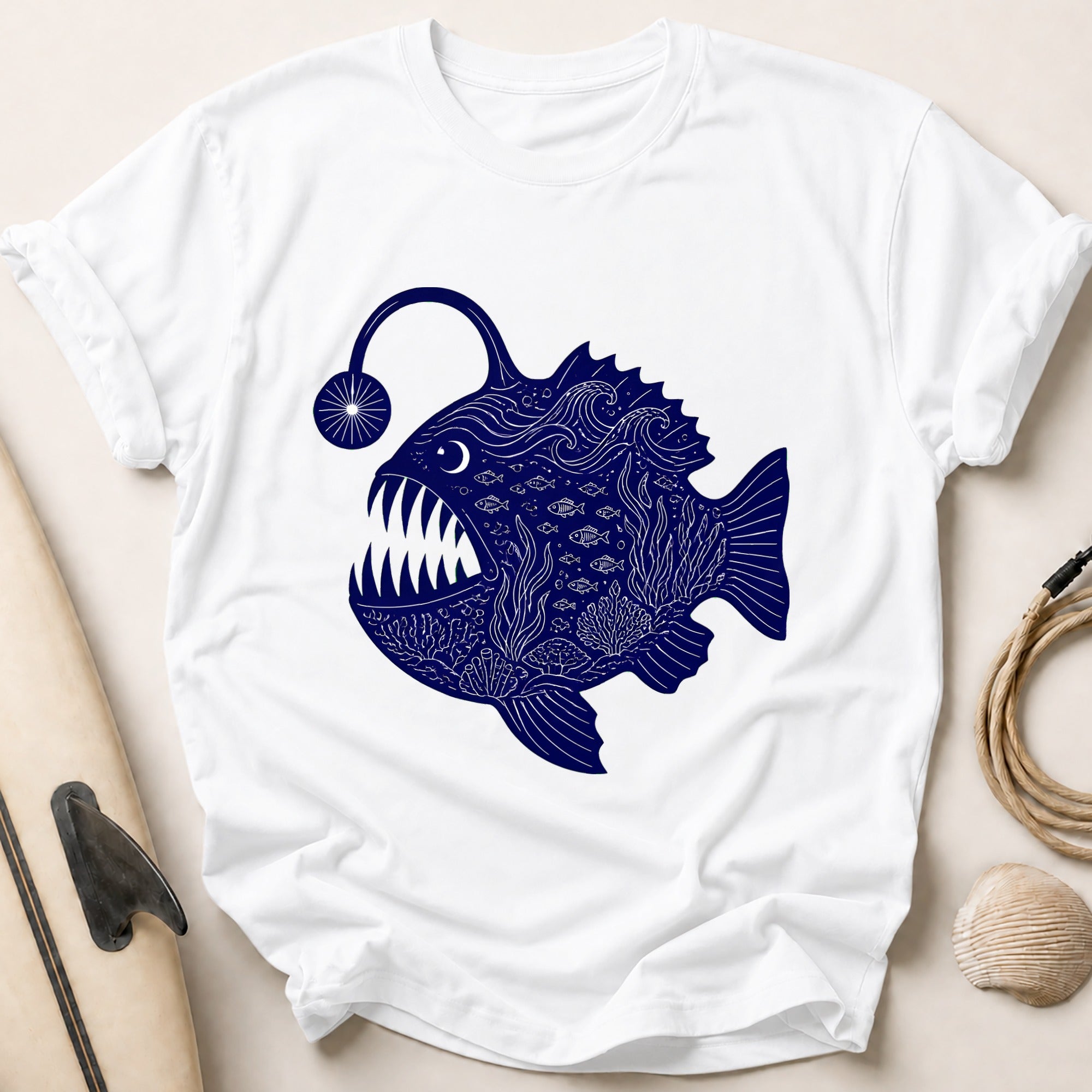 Anglerfish Deep Sea Ocean Creature Funny Tee - White
