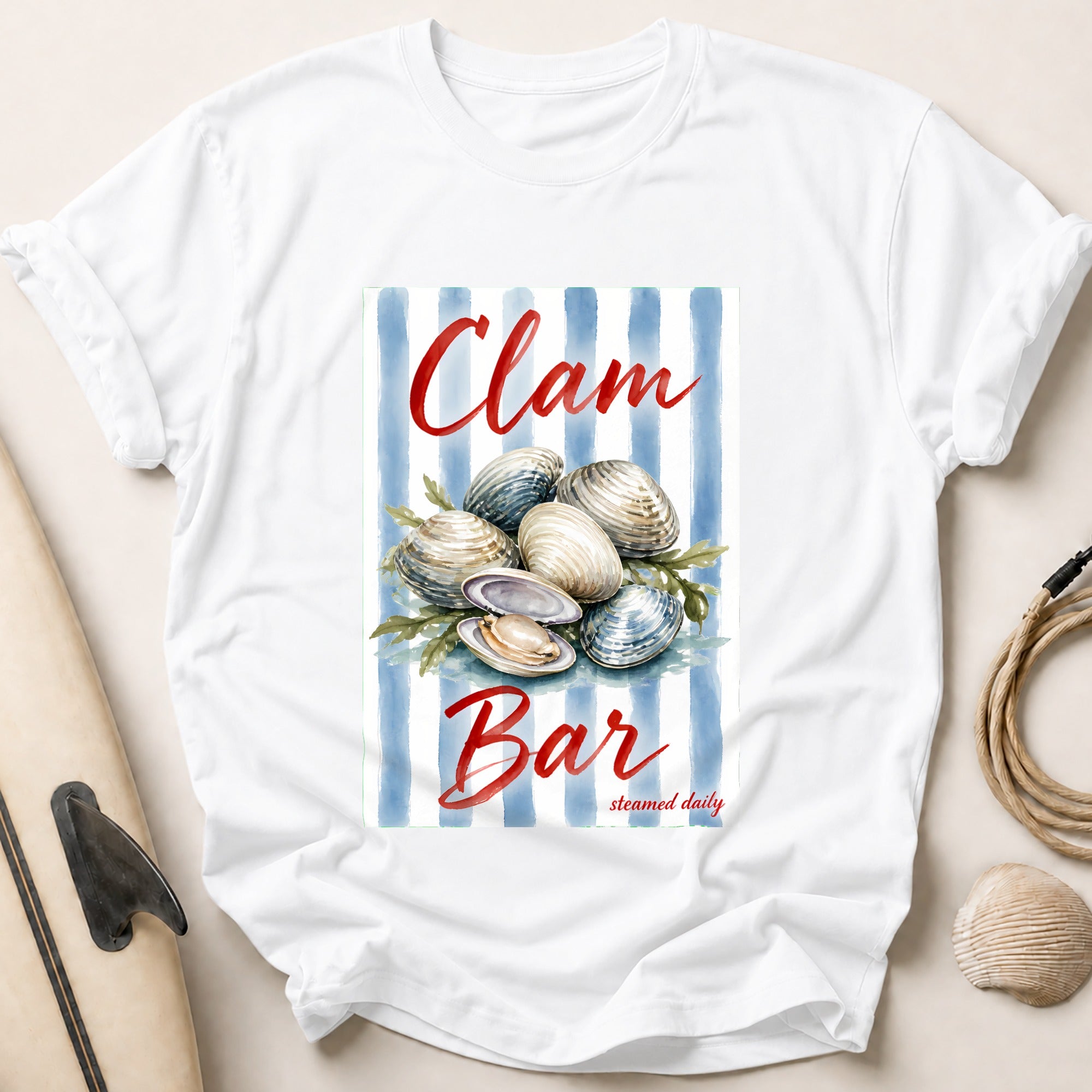 Clam Bar Steamed Seafood Casual Tee - White