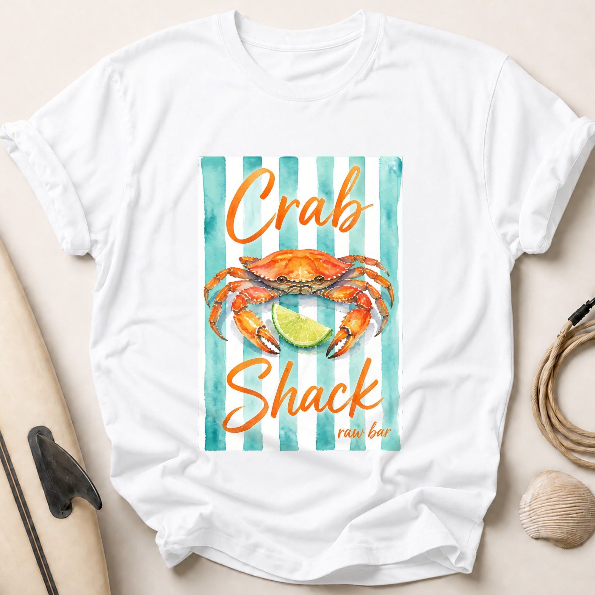 Crab Shack Raw Bar Seafood Coastal Tee - White