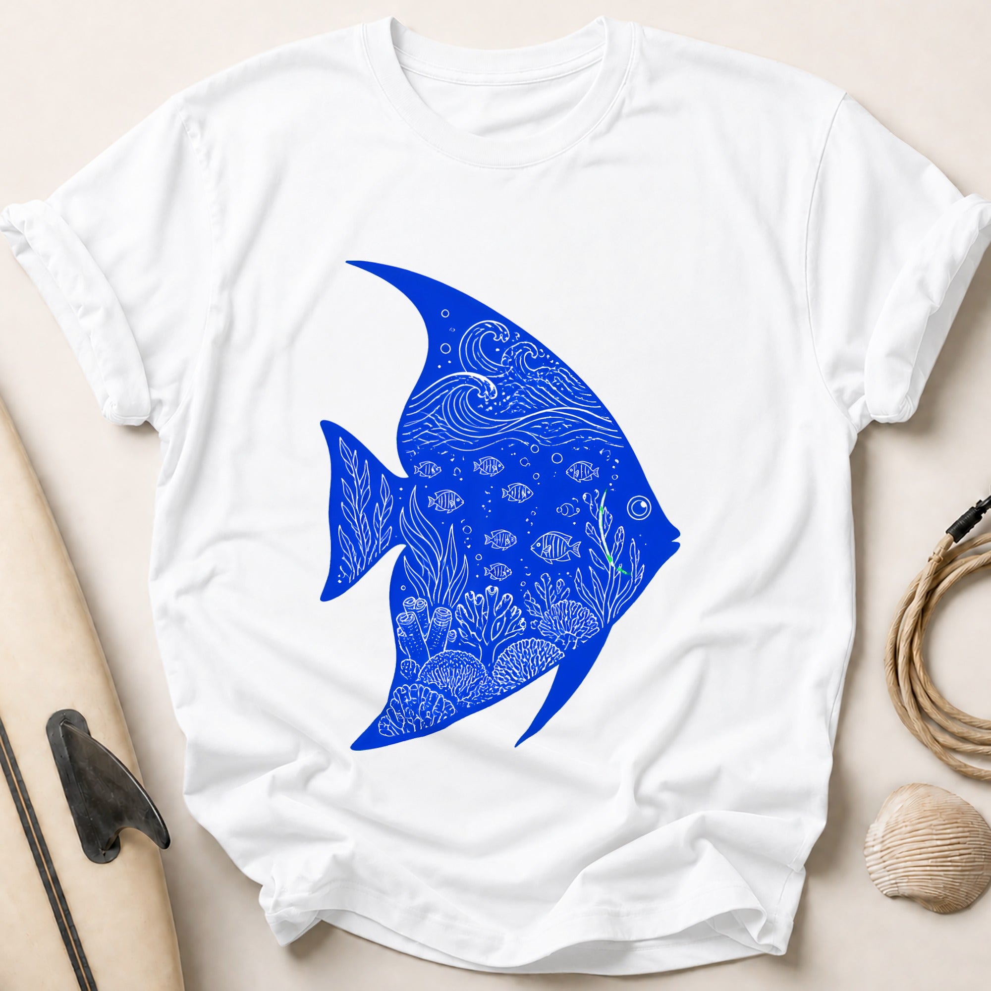 Fish Ocean Aquarium Underwater Tee - White