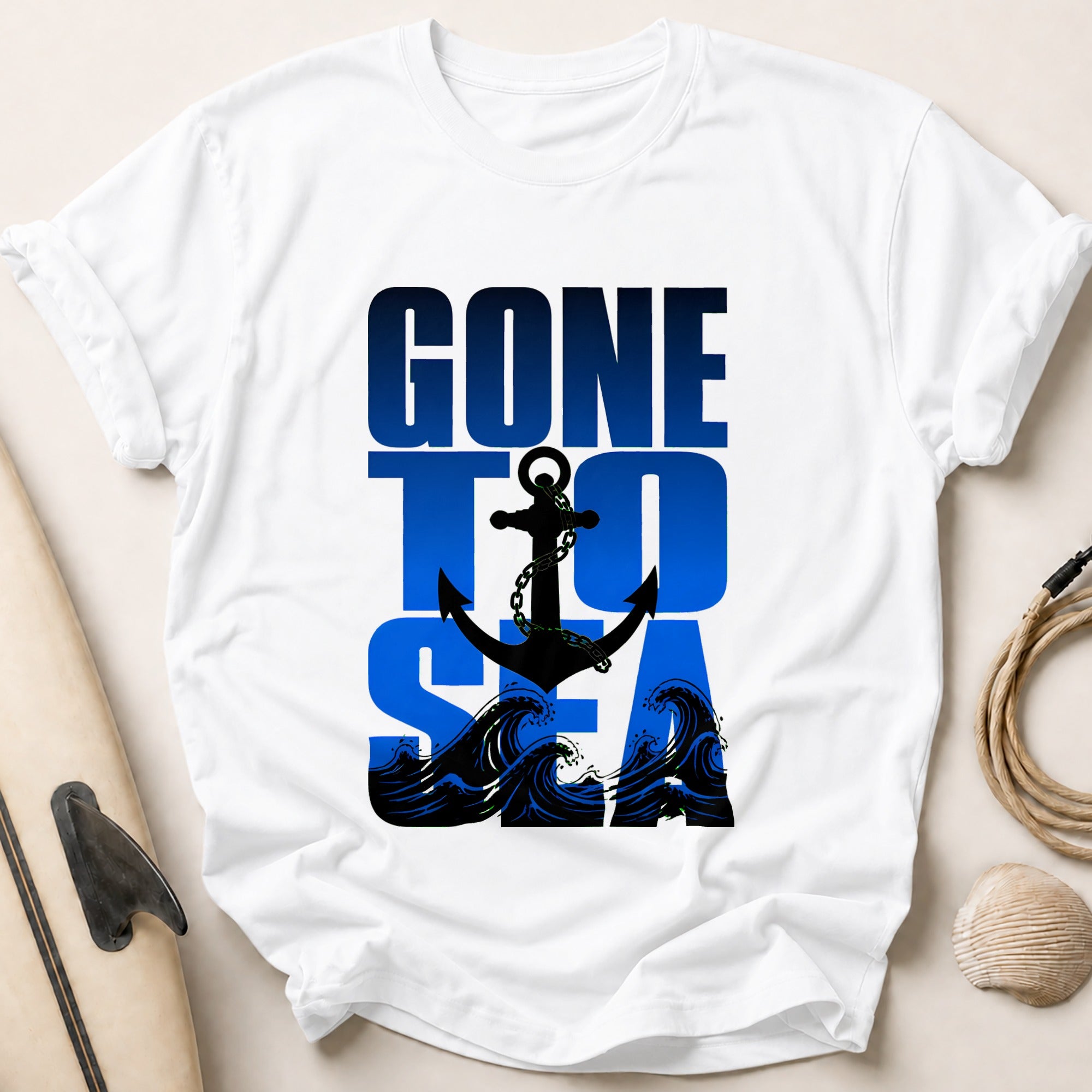 Gone Fishing Anchor Waves Nautical Tee - White