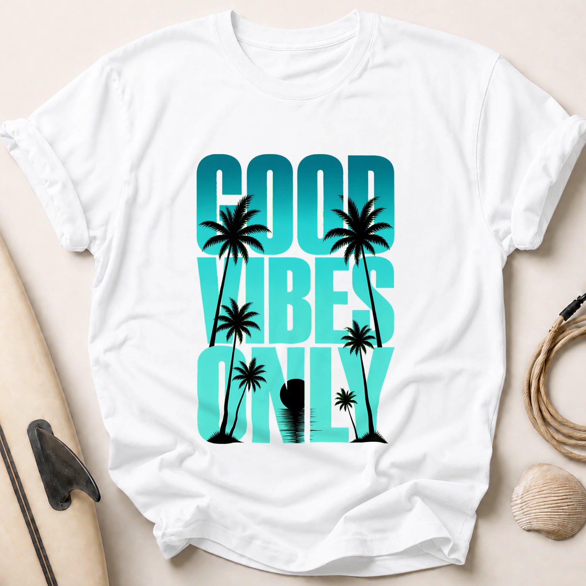 Good Vibes Palm Tree Tropical Tee - White