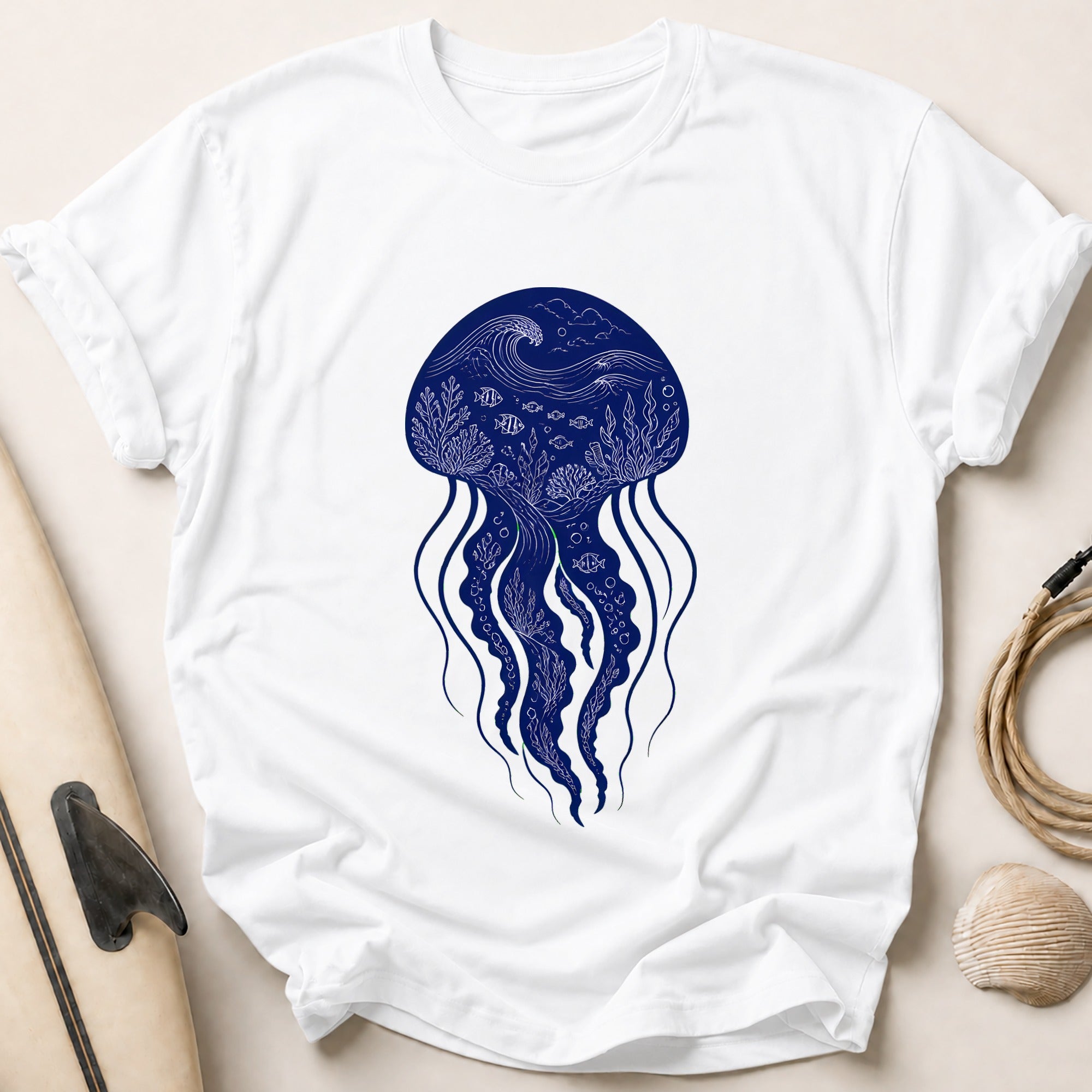 Jellyfish Ocean Marine Tee - White