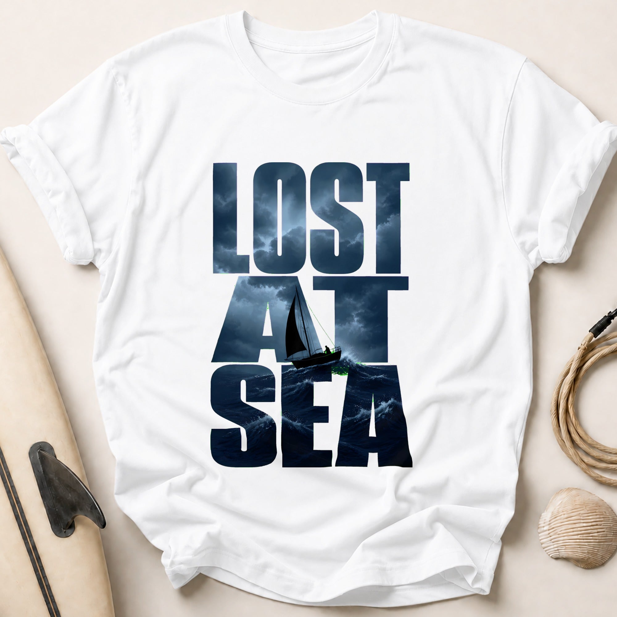 Lost at Sea Sailing Adventure Bootleg Tee - White