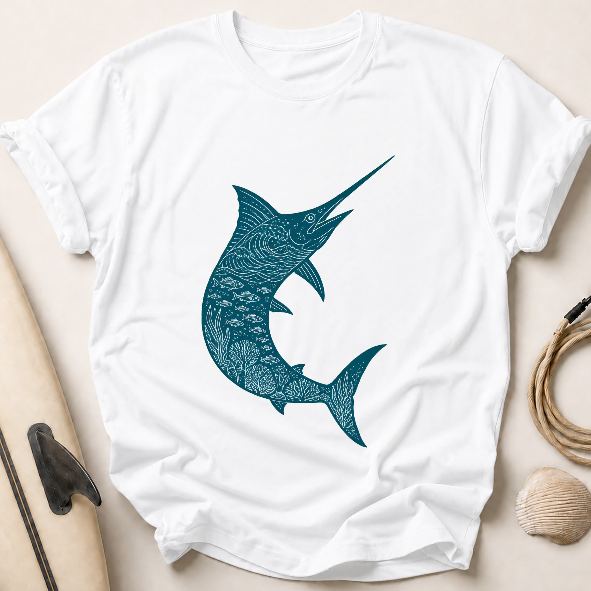 Marlin Fishing Ocean Angler Tee - White