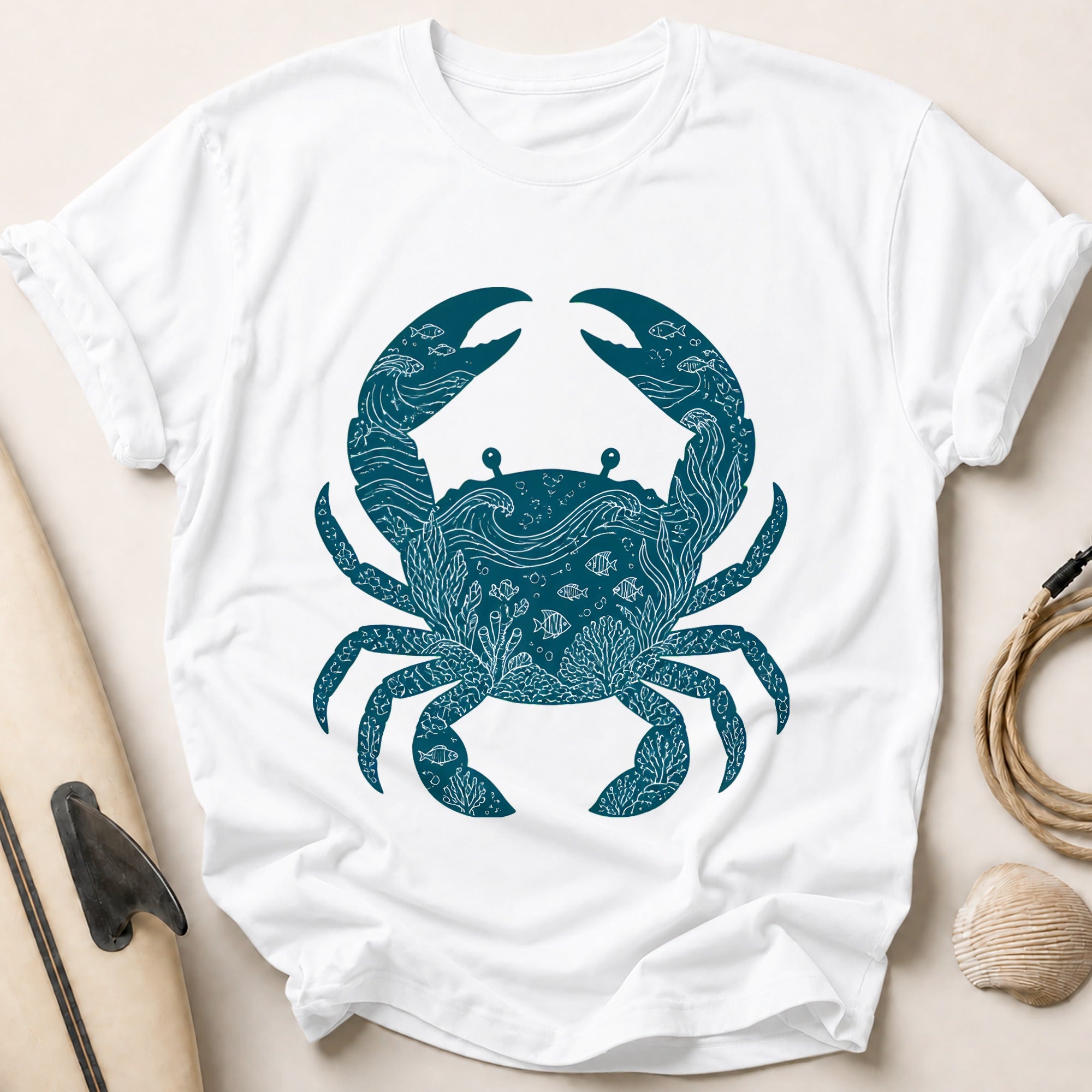 Ocean Crab Marine Beach Coastal Tee - White